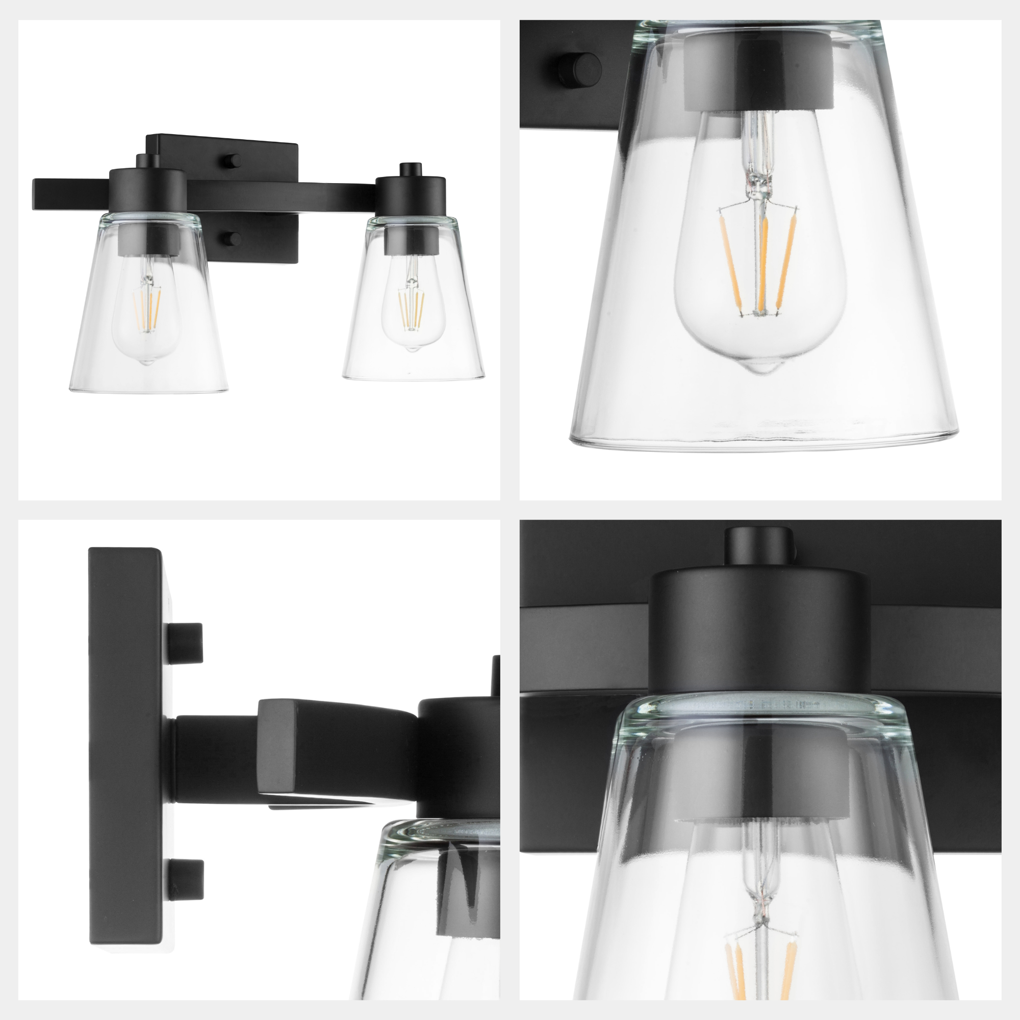 Fairendale Matte Black Vanity Light with Clear Glass - 2 Light Bathroom Sconce for Bedroom & Dressing Room Mirror Lighting