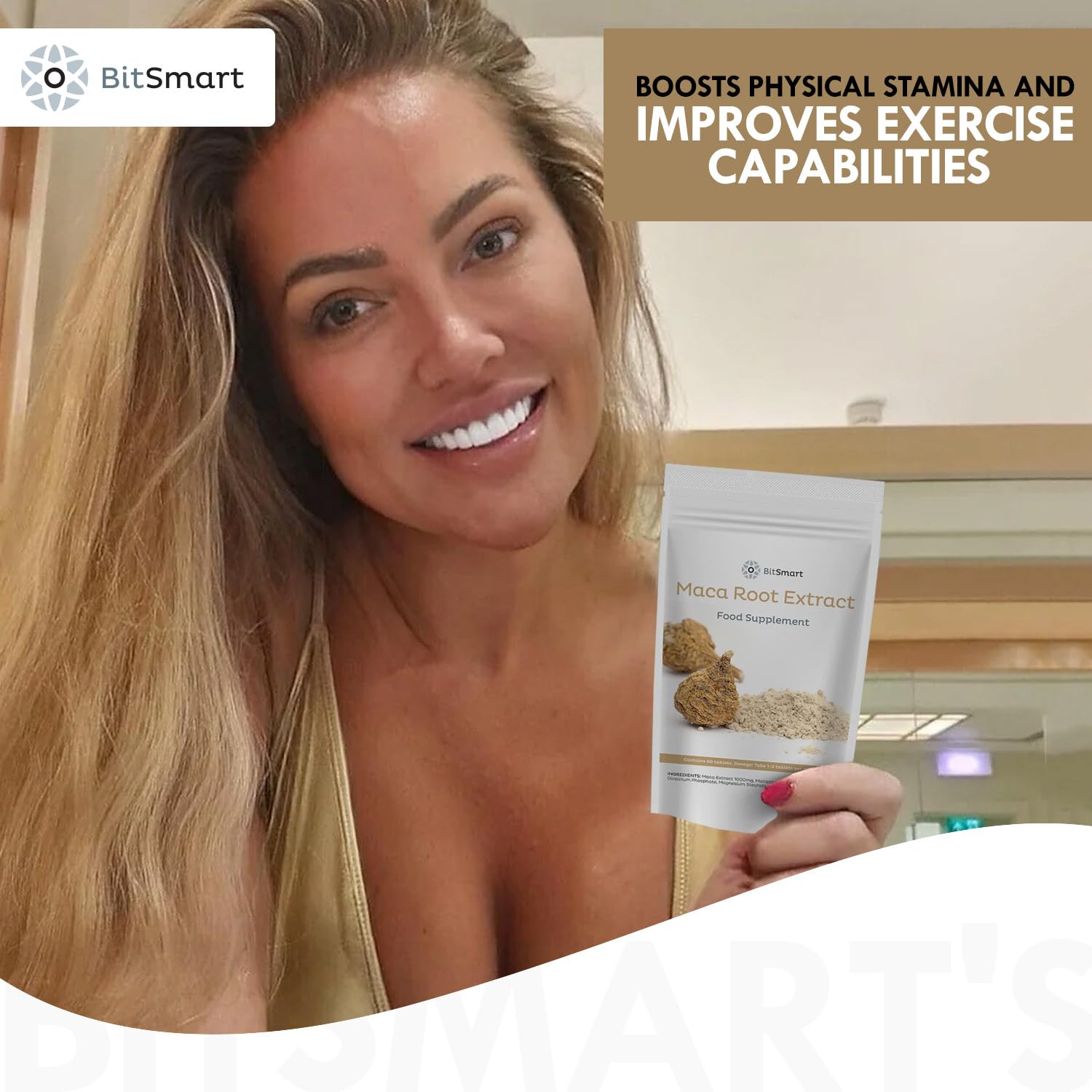 BITSMART 1000mg Maca Root Extract Superfood Tablets - 60 Count - Natural Energy Booster for Men & Women - Supports Hormone Balance, Antioxidant Benefits - Vegan Friendly Supplement - Great for Workout, Stress Relief & Daily Wellness