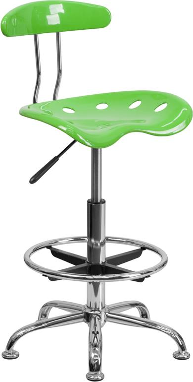 FLASH Bradley Vibrant Violet and Chrome Drafting Stool with Tractor Seat - Adjustable Height Bar Stool for Home Office, Art Studio & Industrial Workspaces