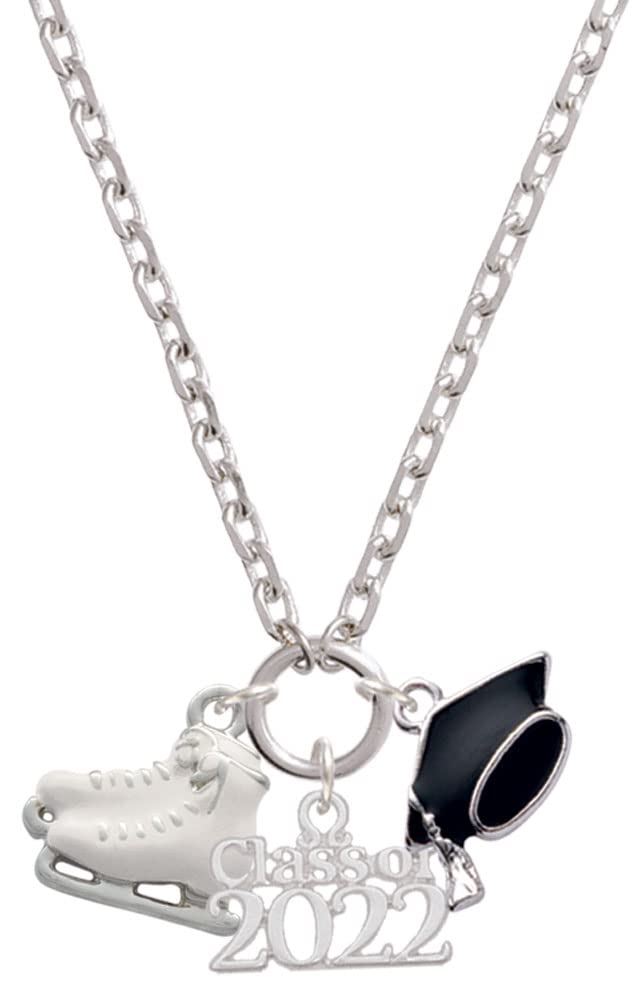 Delight Jewelry Silver-Tone White Ice Skates Class of 2022 Graduation Zoey Pendant Necklace - 28 Inch Chain - Perfect Gift for Graduates, Skating Enthusiasts & Jewelry Lovers