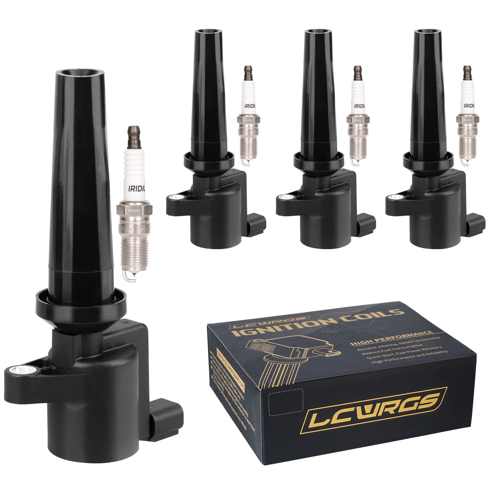 4-Piece Ignition Coil Pack & Spark Plug Set Compatible with Ford Fusion/Escape/C-Max/Transit Connect/Lincoln MKZ/Mercury Mariner/Milan (2010-2016) 2.0L 2.5L L4 - Replacement for DG507 - Perfect for Engine Tune-Ups & Performance Upgrades