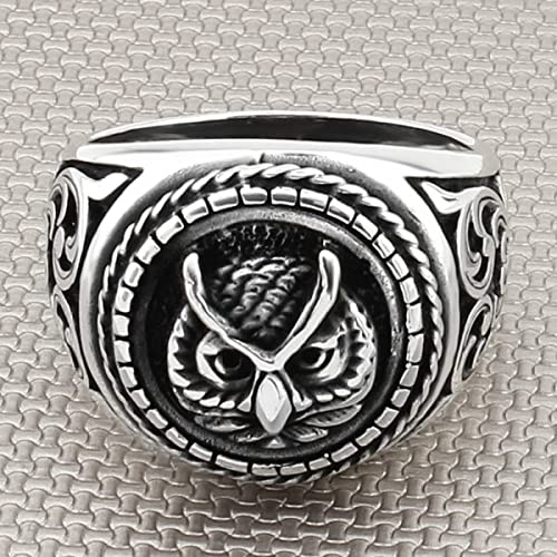 Handmade Sterling Silver Owl Ring for Men - Oxidized Owl Jewelry, Unique Gift for Him - Perfect for Casual Wear, Gifts & Special Occasions