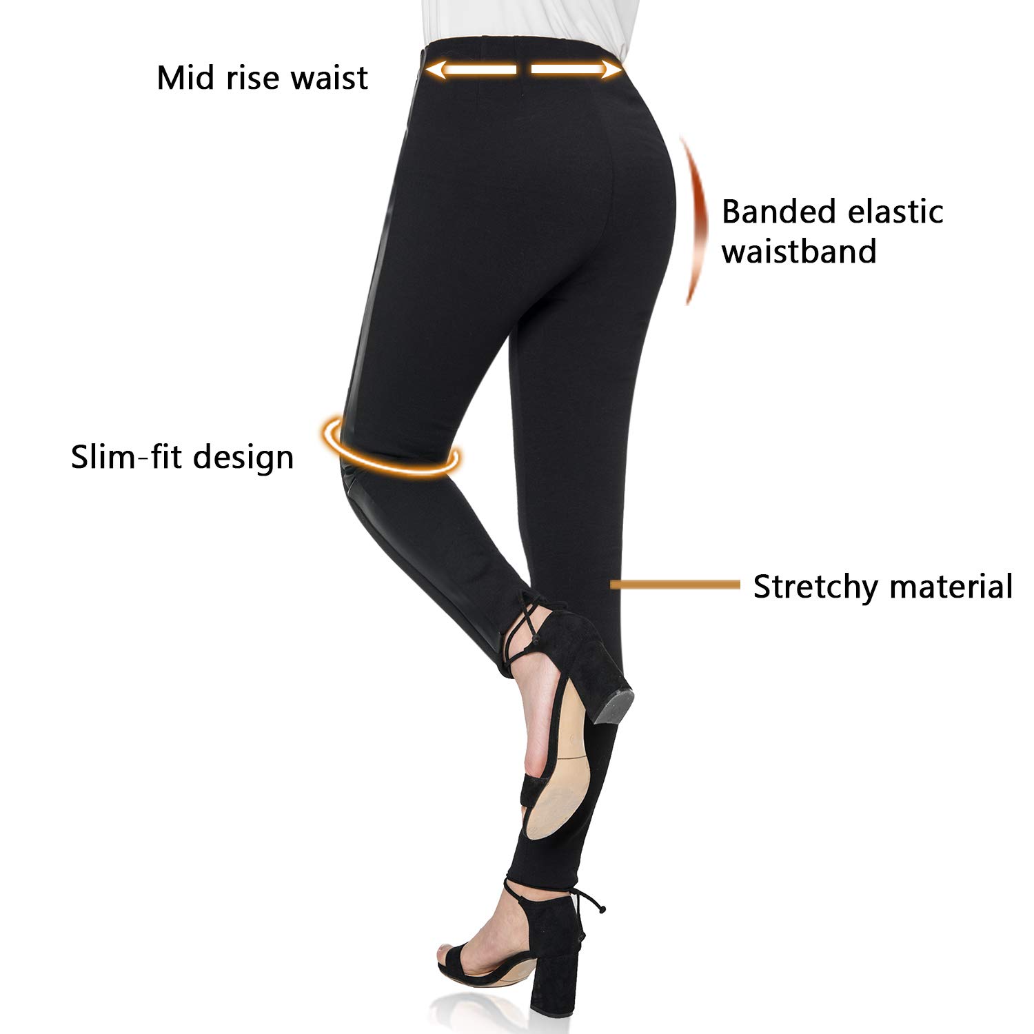 Stylish Women's Black Tuxedo Dress Pants - Stretch Skinny Work Slacks with Leather Stripe for Business Casual & Office Wear | Perfect for Professional Meetings, Office Outfits & Formal Occasions