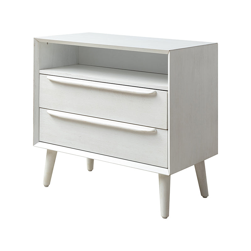 Mid Century Modern Nightstand with 2 Drawers & Built-in USB Outlets - Stylish Bedside Table for Bedroom, Living Room, or Office