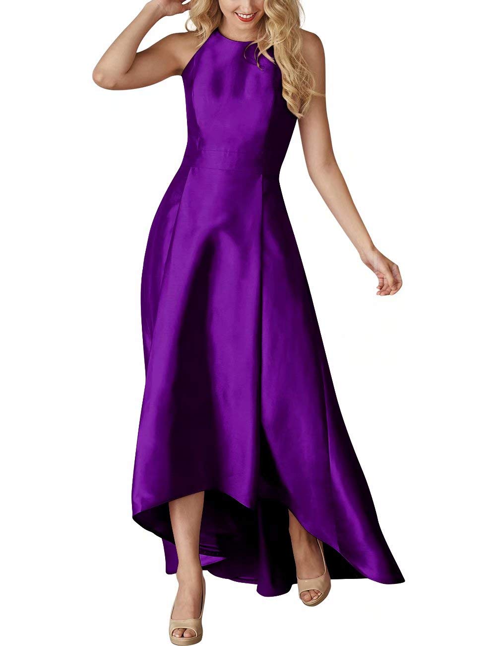 Lilibridal Women's Satin Bridesmaid Dress High Low Hem Black Prom Gown Long Formal Evening Dress for Weddings, Parties & Special Occasions
