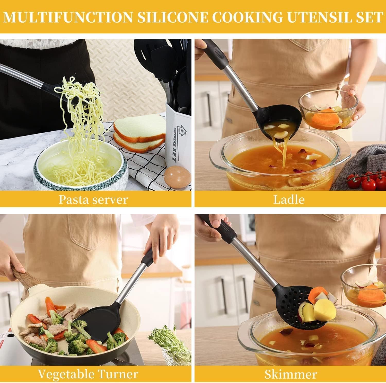 Nonstick Silicone Kitchen Utensil Set - 46pcs Cooking Tools for Pots & Pans