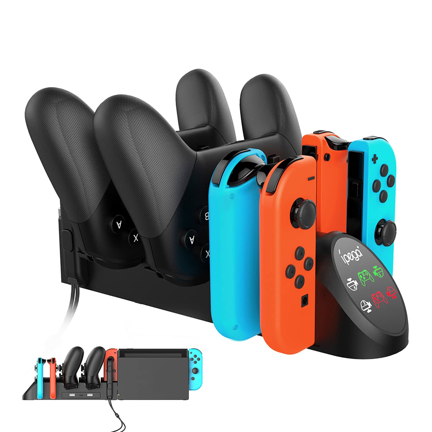 FastSnail Switch Charging Dock - Dual USB 2.0 Port Charger Stand for Nintendo Switch Pro Controller & Joy-Con (OLED Model Compatible) | Gaming Accessories for Multi-Controller Charging & Organized Playstation Setup
