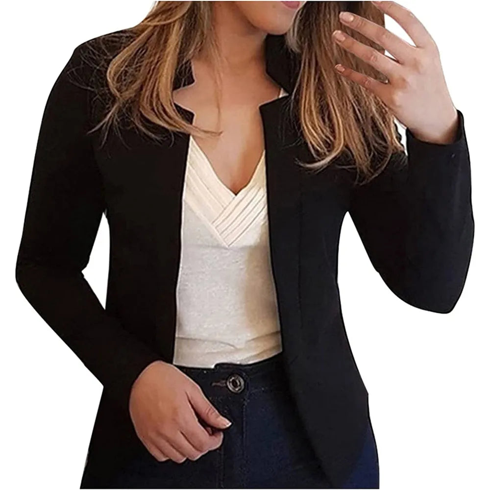 Women's Solid Color Cardigan - Autumn Winter Small Suit Jacket for Office, Casual & Layering Outfits