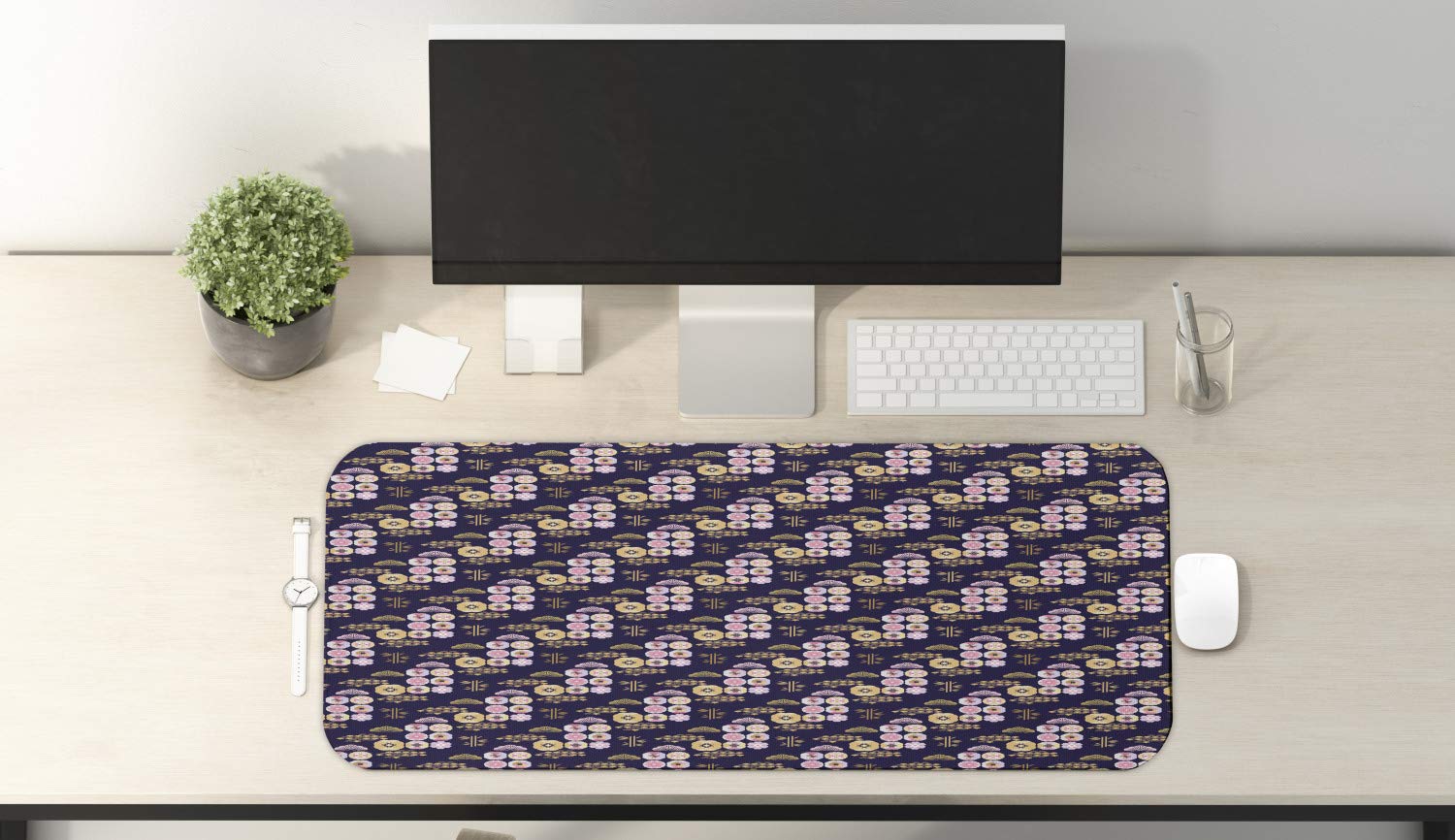 Ambesonne Japanese Sakura Flowers & Waves Mouse Pad - Non-Slip Rubber Gaming Mousepad (31