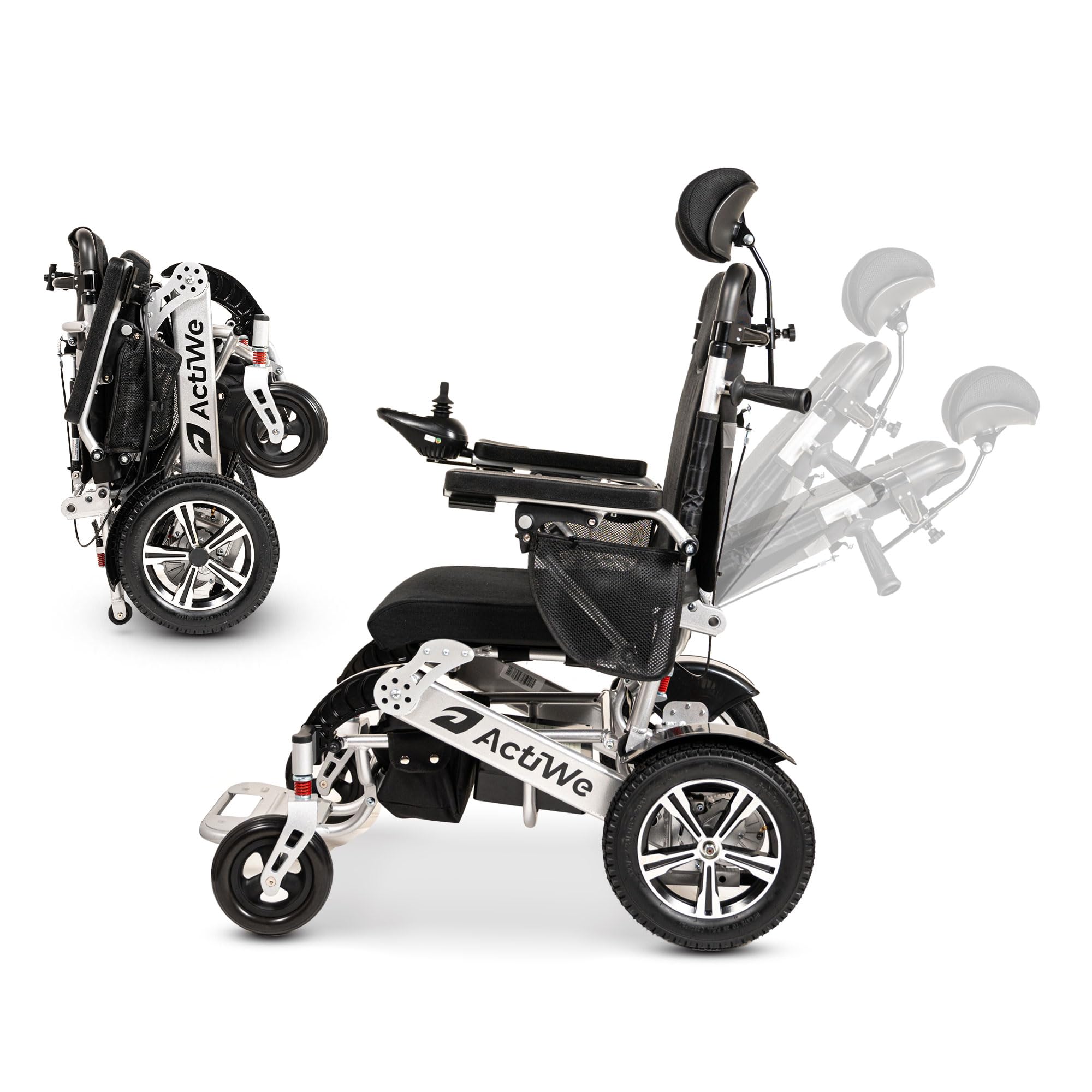 **WX9000 Electric Wheelchair for Adults - Foldable, Reclining, All-Terrain Motorized Wheelchair with Portable Design | Silver | Ideal for Indoor & Outdoor Mobility, Travel, and Daily Use**