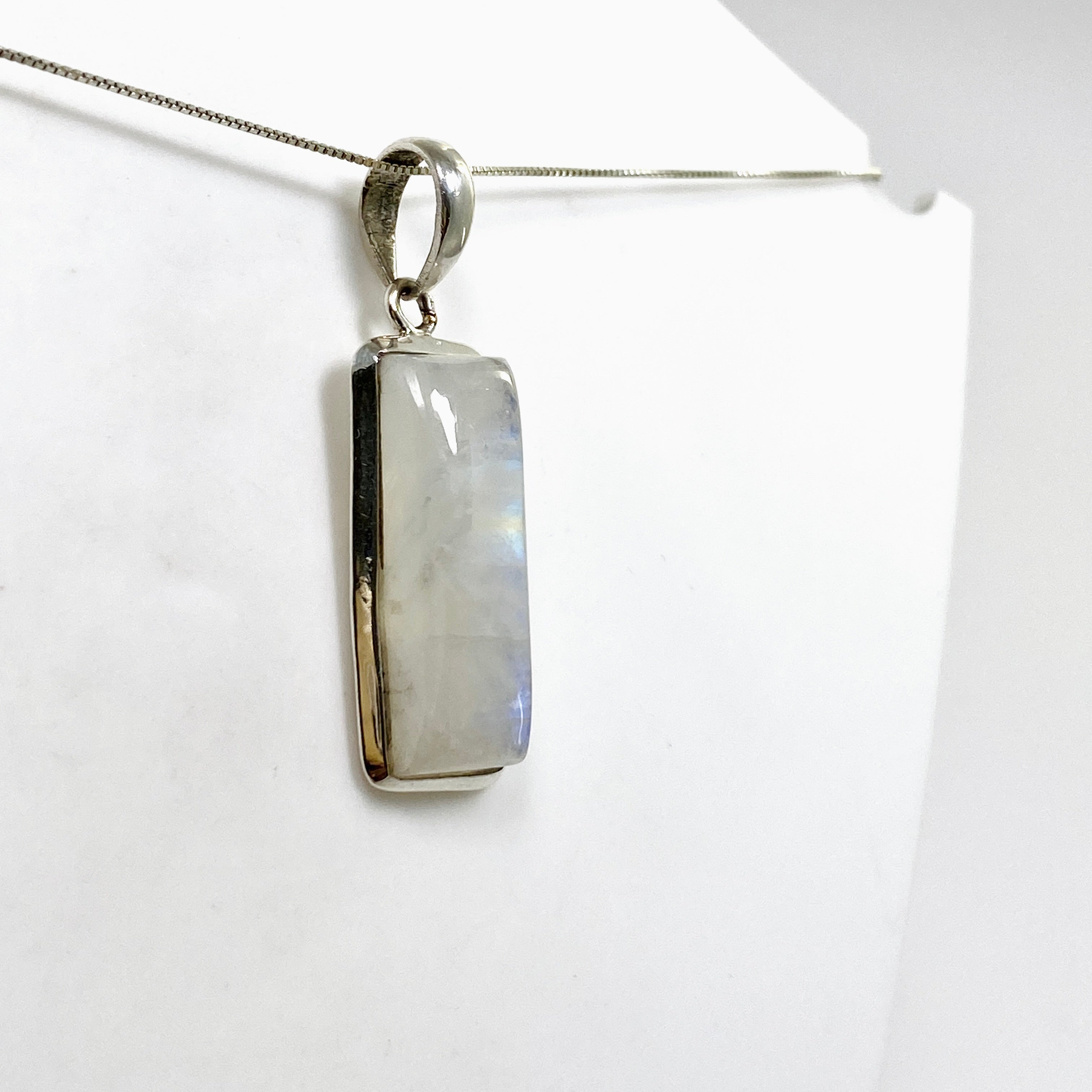 Natural Moonstone Rectangular Cabochon Pendant Necklace - 925 Sterling Silver Jewelry for Women - Perfect for Meditation, Yoga & Spiritual Healing