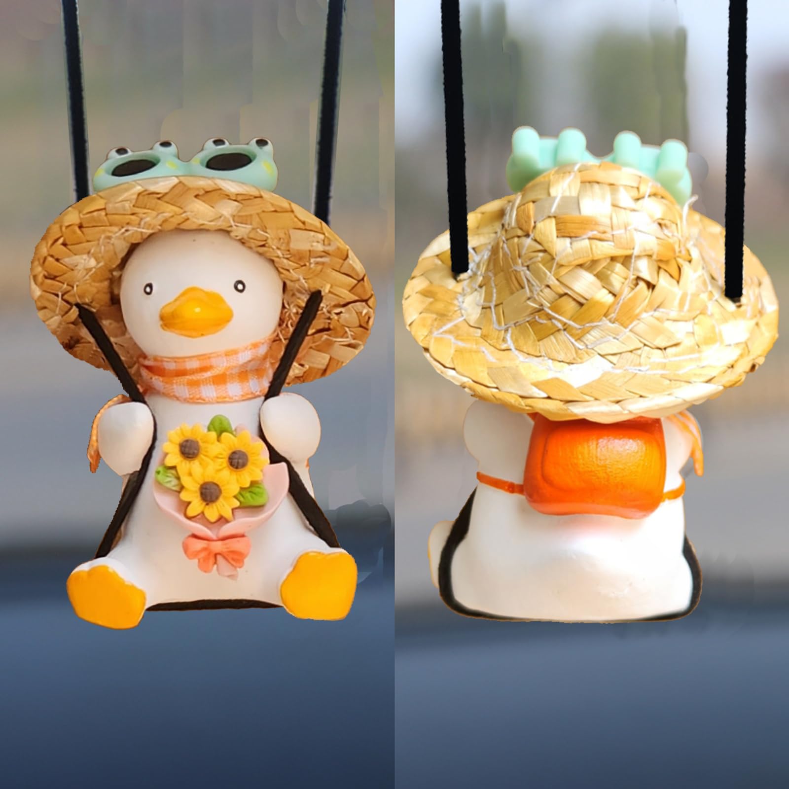 Cool Swinging Duck Car Hanging Ornament - Fun Rear View Mirror Accessory with Sunflower | Cute Interior Decoration for Cars, Trucks & SUVs | Perfect Gift for Car Lovers & Stress Relief While Driving