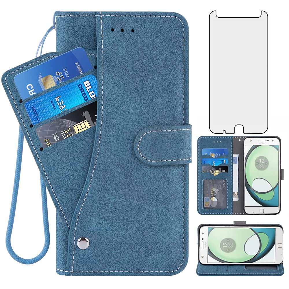 Asuwish Moto Z Play Wallet Case with Stand & Screen Protector for Men Women - Daily Use & Travel