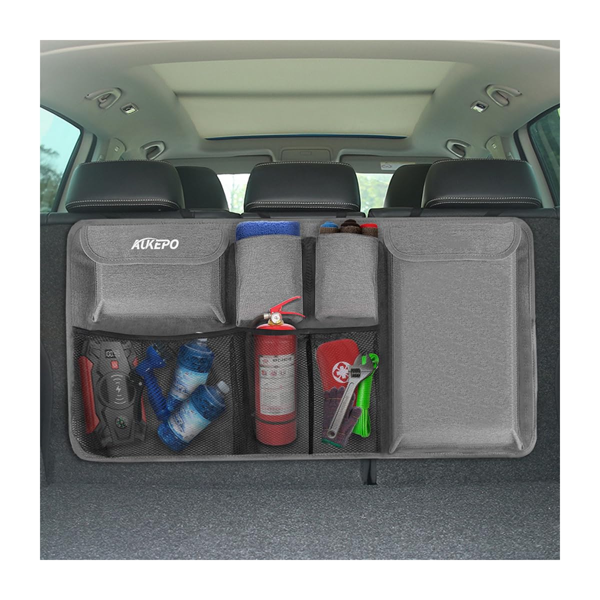 Large Capacity Car Trunk Organizer - Gray Universal Storage Solution for Cars, SUVs & Minivans | Perfect for Travel, Groceries & Road Trips