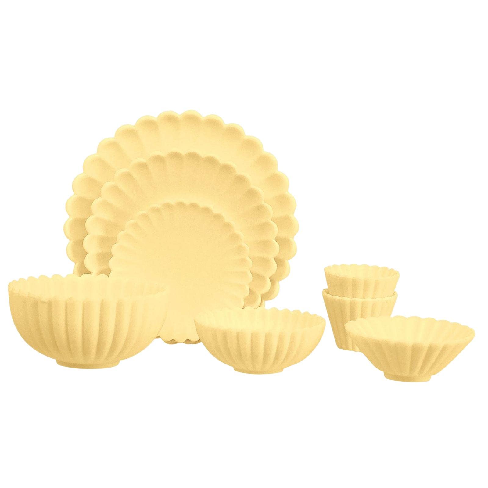 1/6 Miniature Dollhouse Kitchen Accessories Set - Yellow Dish, Bowl, Cups for DIY, Pretend Play, Party Cooking Game, Dining Room, Perfect for Kids' Educational Toys and Home Decor