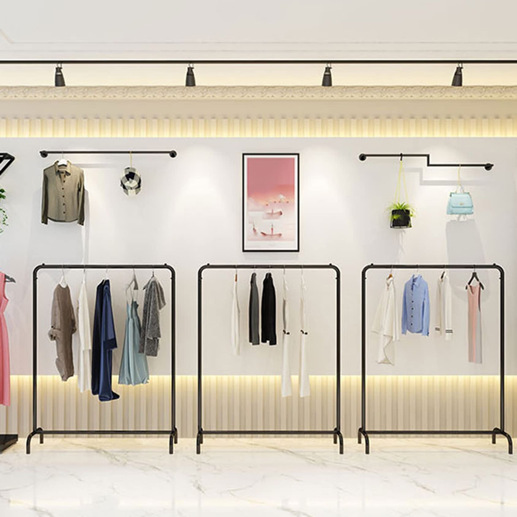 Commercial Freestanding Garment Rack - Heavy Duty Display Clothing Hanger with Wheels for Retail Stores, Boutique & Bedroom Closet Organization - Multi-Functional Storage Shelf for Hanging Clothes, Jackets & Accessories - Perfect for Retail Displays, Home Organization & Small Business Use