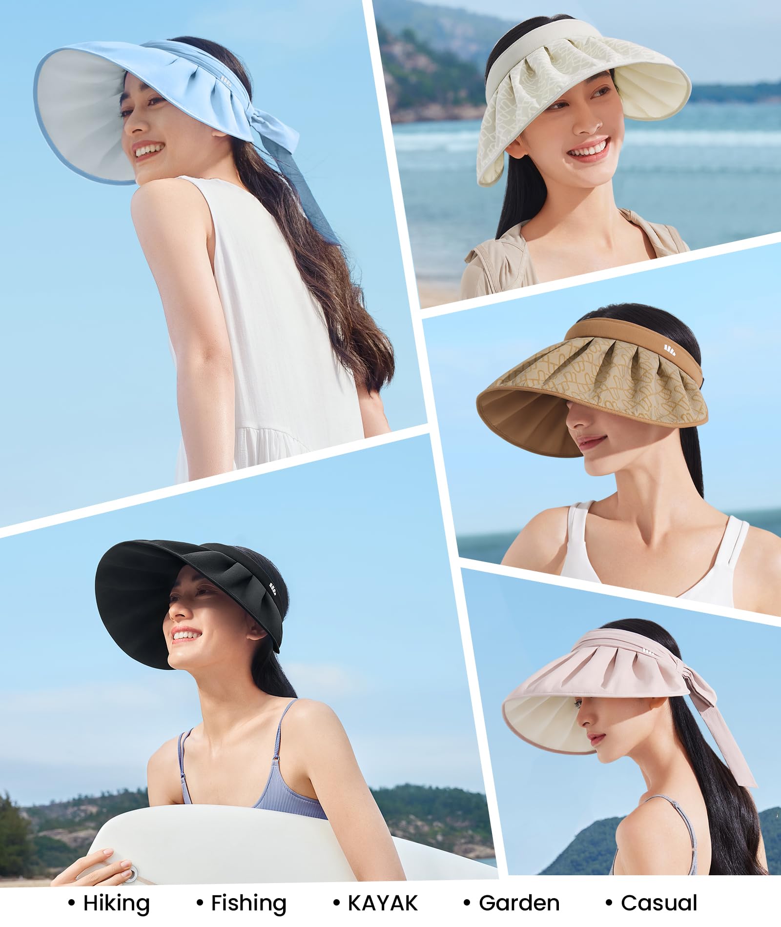 BENEUNDER Women's UPF50+ UV Protection Visor Hat - Adjustable, Foldable Wide Brim Sun Hat for Summer Travel, Lightweight & Breathable - Perfect for Beach, Hiking, Golf & Outdoor Activities