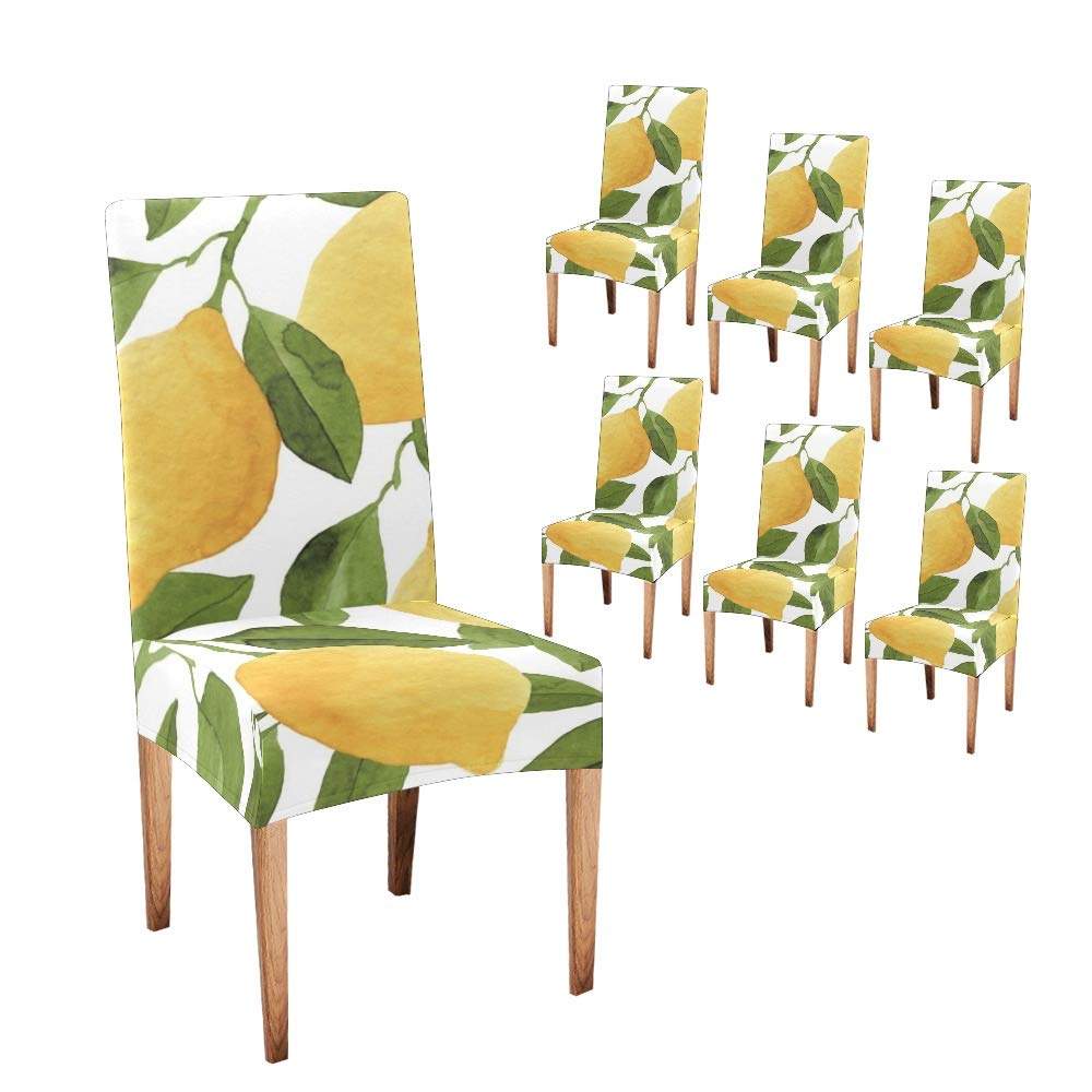 Premium CUXWEOT Dining Chair Covers Set of 6 - Soft, Comfortable Lemon Fruit Pattern Slipcovers for Kitchen, Dining Room & Party Decor - Washable Seat Protectors for Home & Special Events