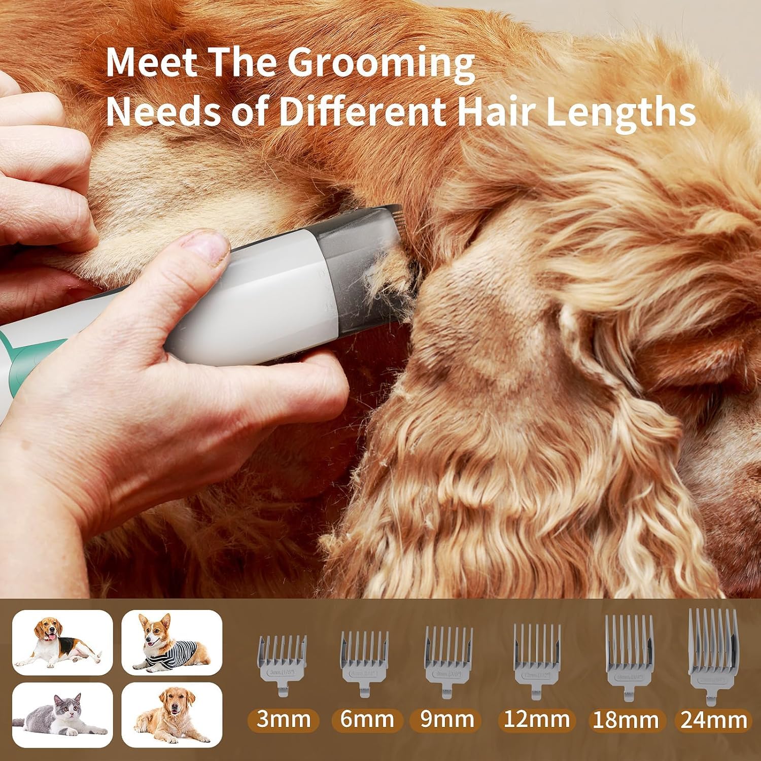 Professional Dog Grooming Kit with Vacuum & 6 Tools - Pet Clippers, Nail Grinder & Hair Vacuum for Dogs & Cats - Perfect for Shedding Control & Home Grooming (White) - Ideal for Pet Owners & Professional Groomers