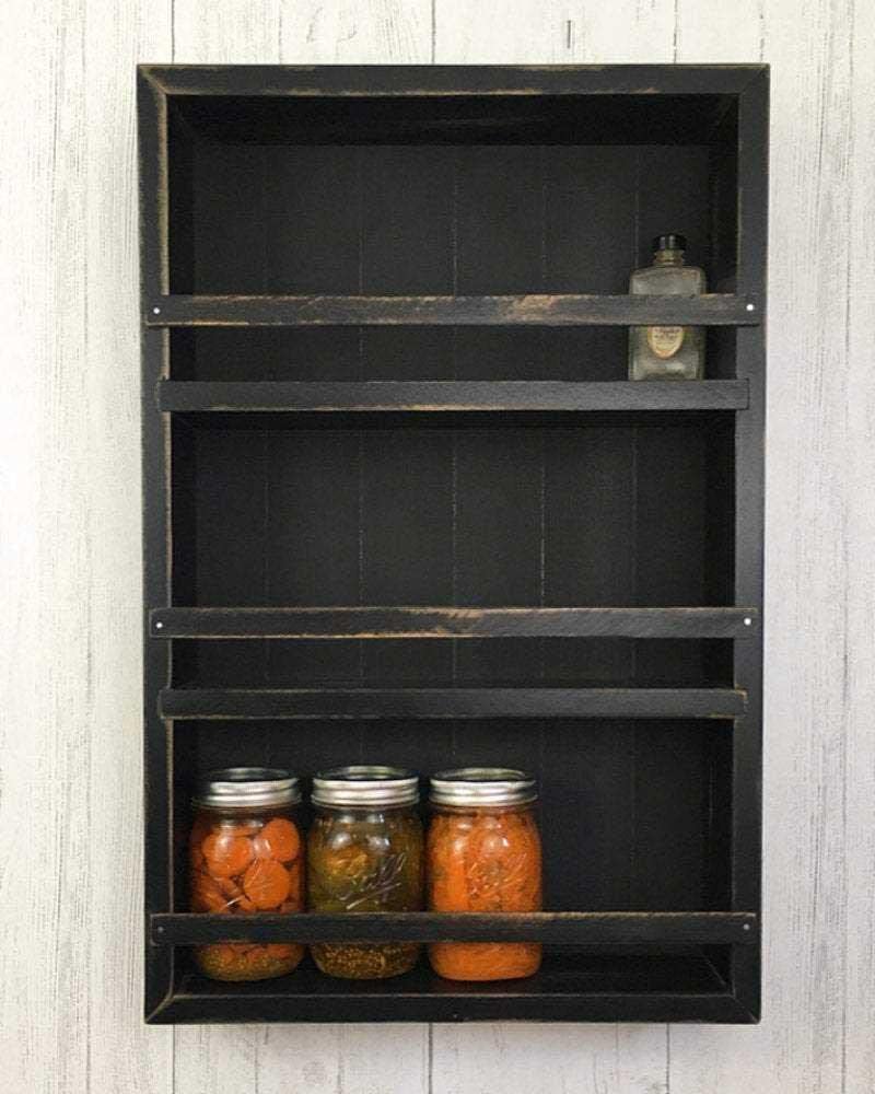 Solid Wood Spice Rack Cabinet No. 102 - Black/Mustard Yellow Kitchen Organizer for Herbs & Spices | Perfect for Pantry, Countertop, and Cabinet Storage