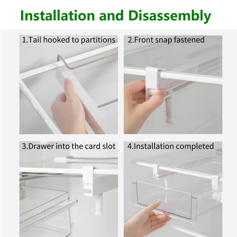 Clear Plastic Refrigerator Organizer Bins with Handles - Pull Out Fridge Drawer for Cheese, Deli Meat, Drinks, Fruits & Vegetables - Heavy Duty Under Shelf Storage - Perfect for Kitchen Organization & Food Preservation