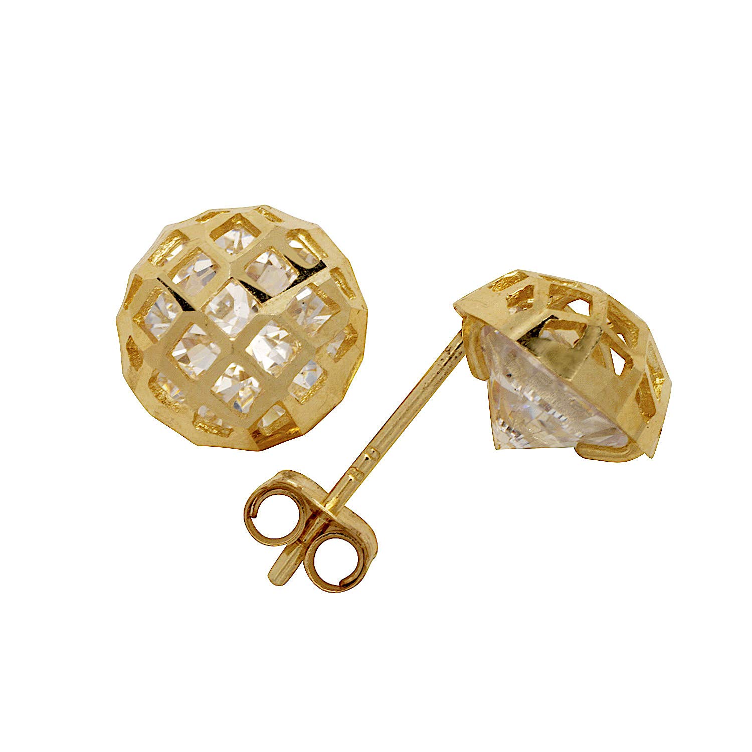 14K Yellow Gold Square Pattern Half Ball Stud Earrings 7x7mm - Elegant Jewelry Gift for Women, Perfect for Weddings, Parties & Everyday Wear