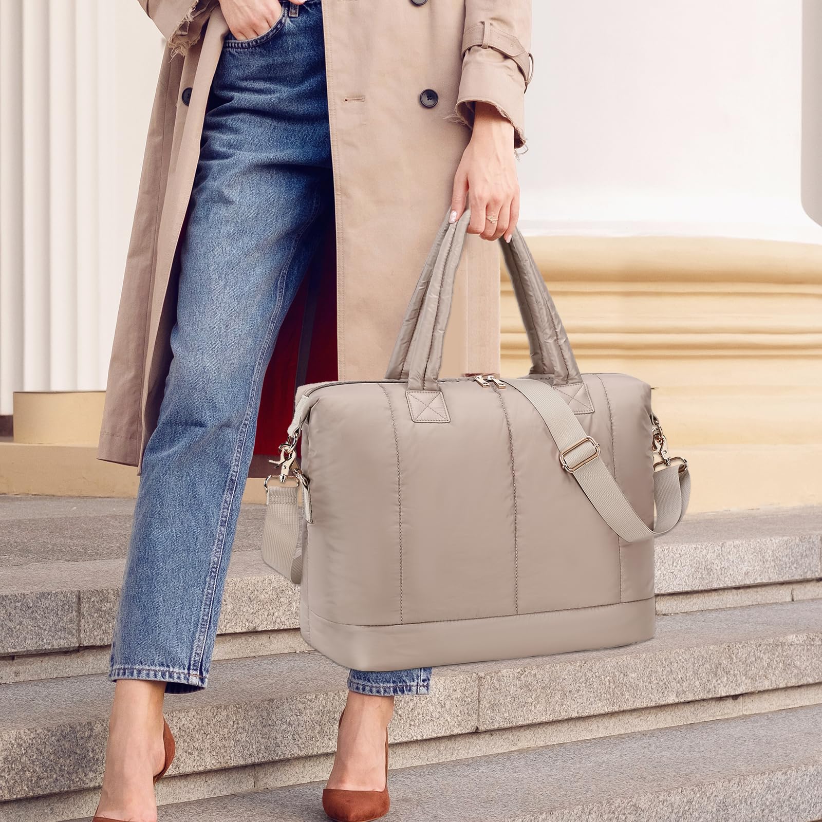 Bluboon Women's Puffer Tote Weekender Bag with Zipper - Stylish Carry On Travel Bag for Airport, Work & Winter - Perfect for Business Trips, Weekend Getaways & Daily Commute