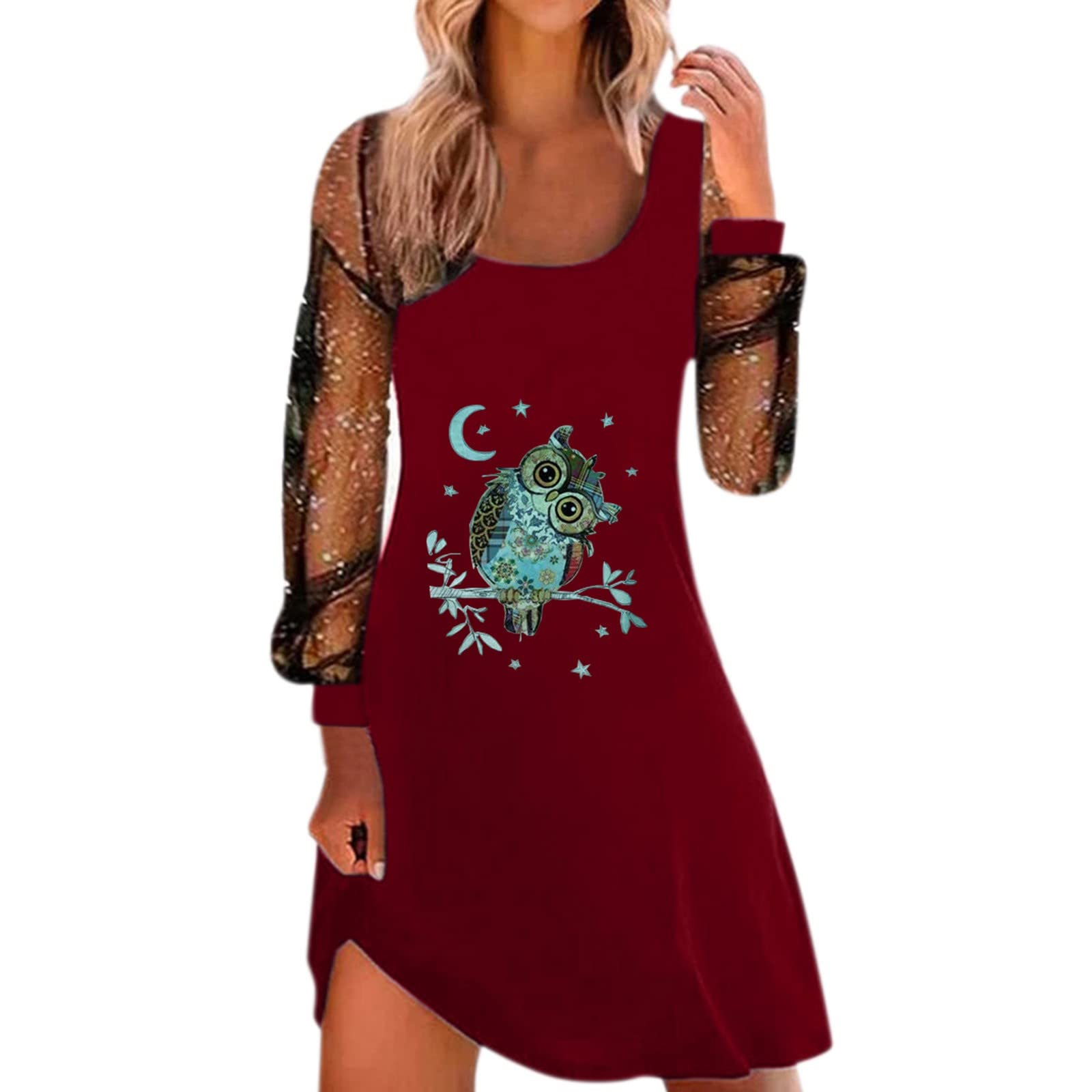 FRETRG Women's Long Sleeve Floral Print Mesh Dress - Sexy Casual Maternity Summer Dress for Spring & Summer, Perfect for Beach Vacations, Date Nights and Office Wear