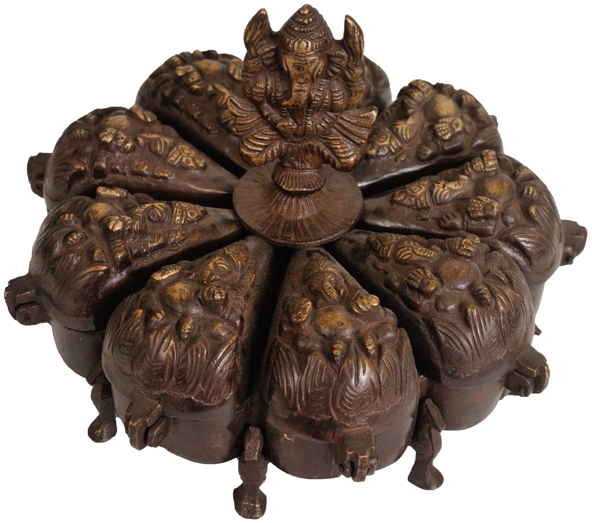 ZBW72 Lord Ritual Box with Lids - Handcrafted Ganesha Brass Statue for Hindu Puja, Brown | Perfect for Home Altar, Temple Decor & Spiritual Gifts
