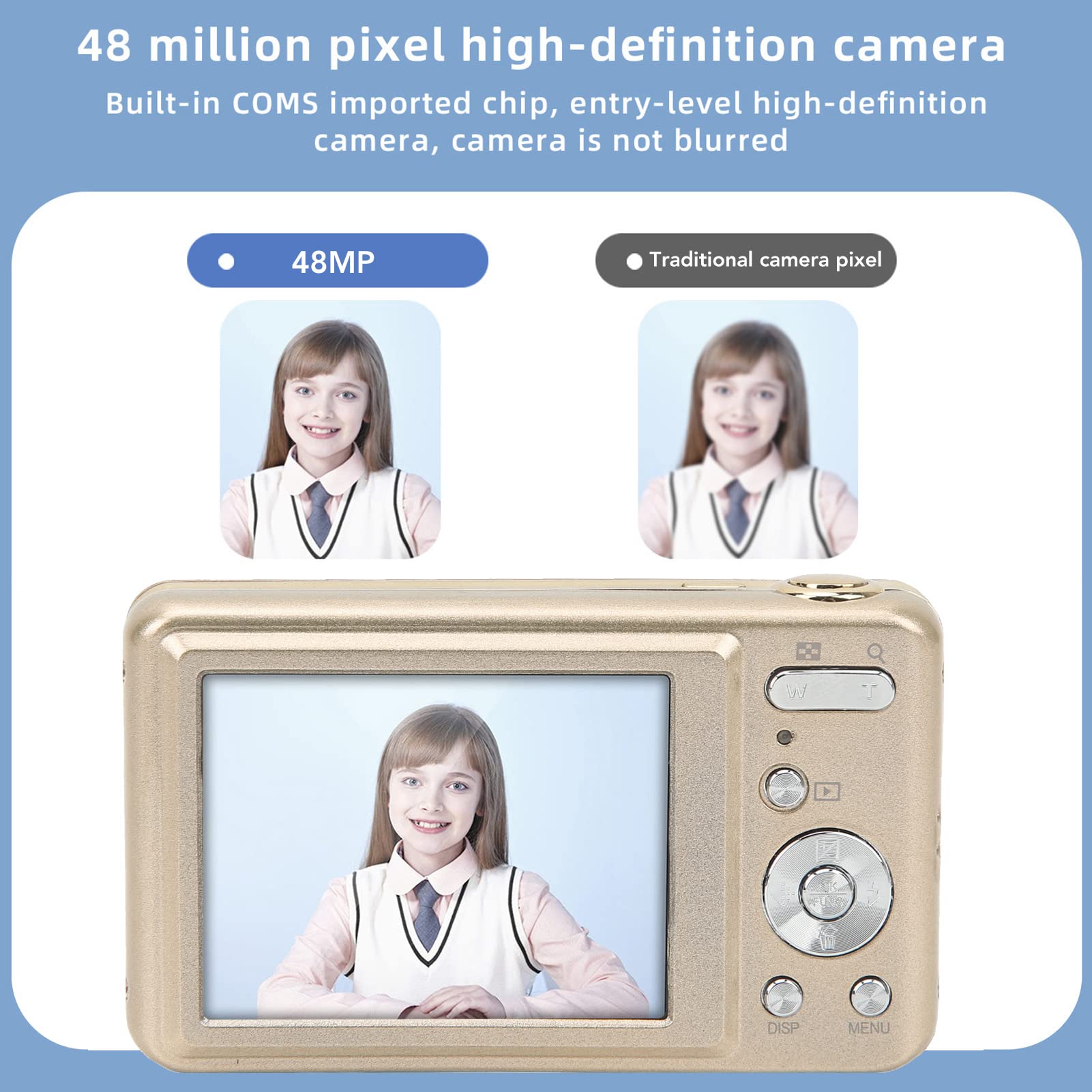 MUNEFE 2.7in LCD Digital Camera with Anti-Shake | Portable Pocket Camera for Kids & Beginners | Perfect for Travel, Birthday Gifts & Photography Learning (Gold)