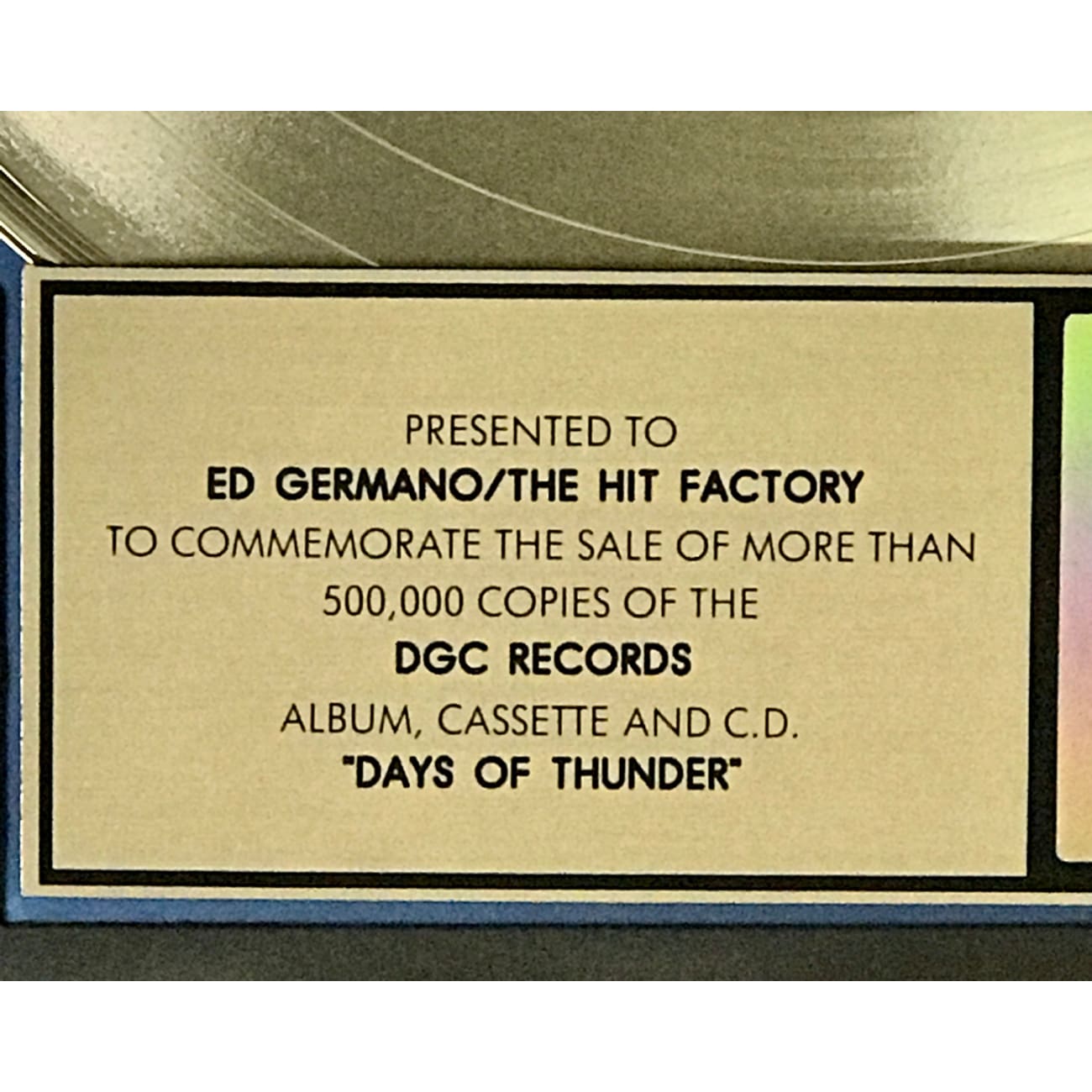 Days of Thunder Soundtrack - RIAA Certified Gold Album Award | Perfect for Movie Fans & Collectors