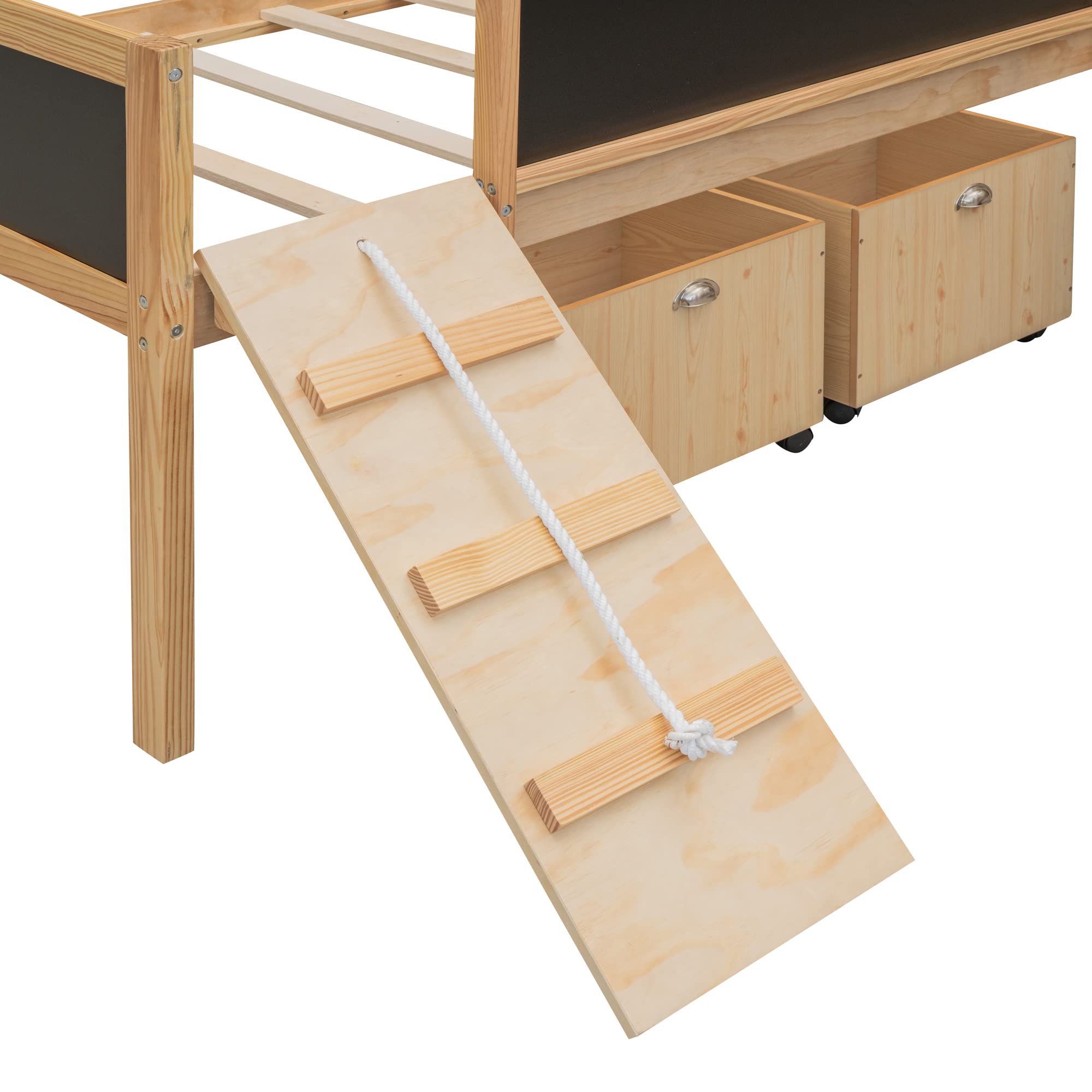 **Modern Twin Loft Bed for Kids with Slide, Storage Boxes, Climbing Ladder & Chalkboard - Multifunctional Low Loft Bed Frame for Boys & Girls - Perfect for Small Bedrooms, Playrooms & Kids' Spaces**