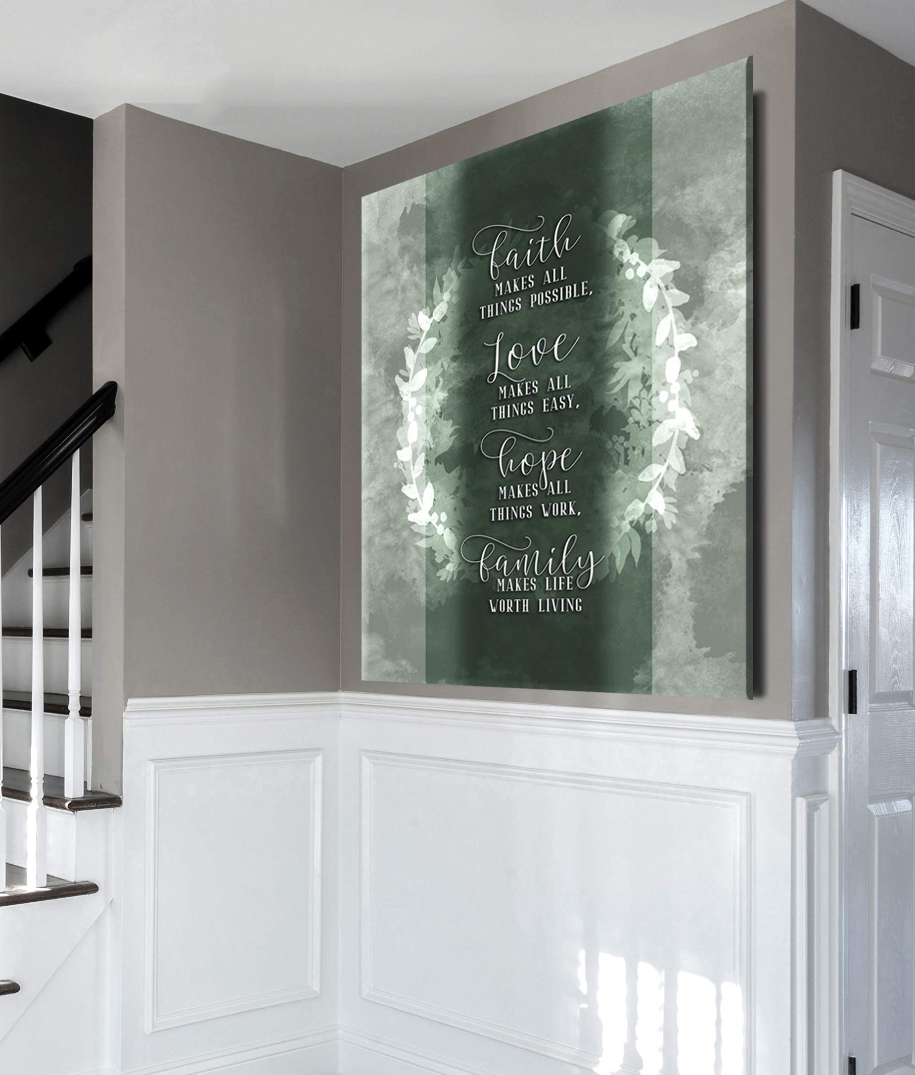 Faith Makes All Things Possible - Motivational & Inspirational Christian Wall Art Canvas Print with Positive Quotes, Large Wall Décor 30x40 Inch Green - Perfect for Home, Office & Church Decor