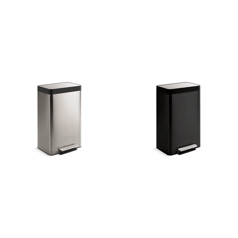 Kohler 13 Gallon Hands-Free Step Trash Can with Foot Pedal, Quiet-Close Lid - Stainless Steel Kitchen Waste Bin for Easy Disposal | Perfect for Home, Office & Restaurant Use