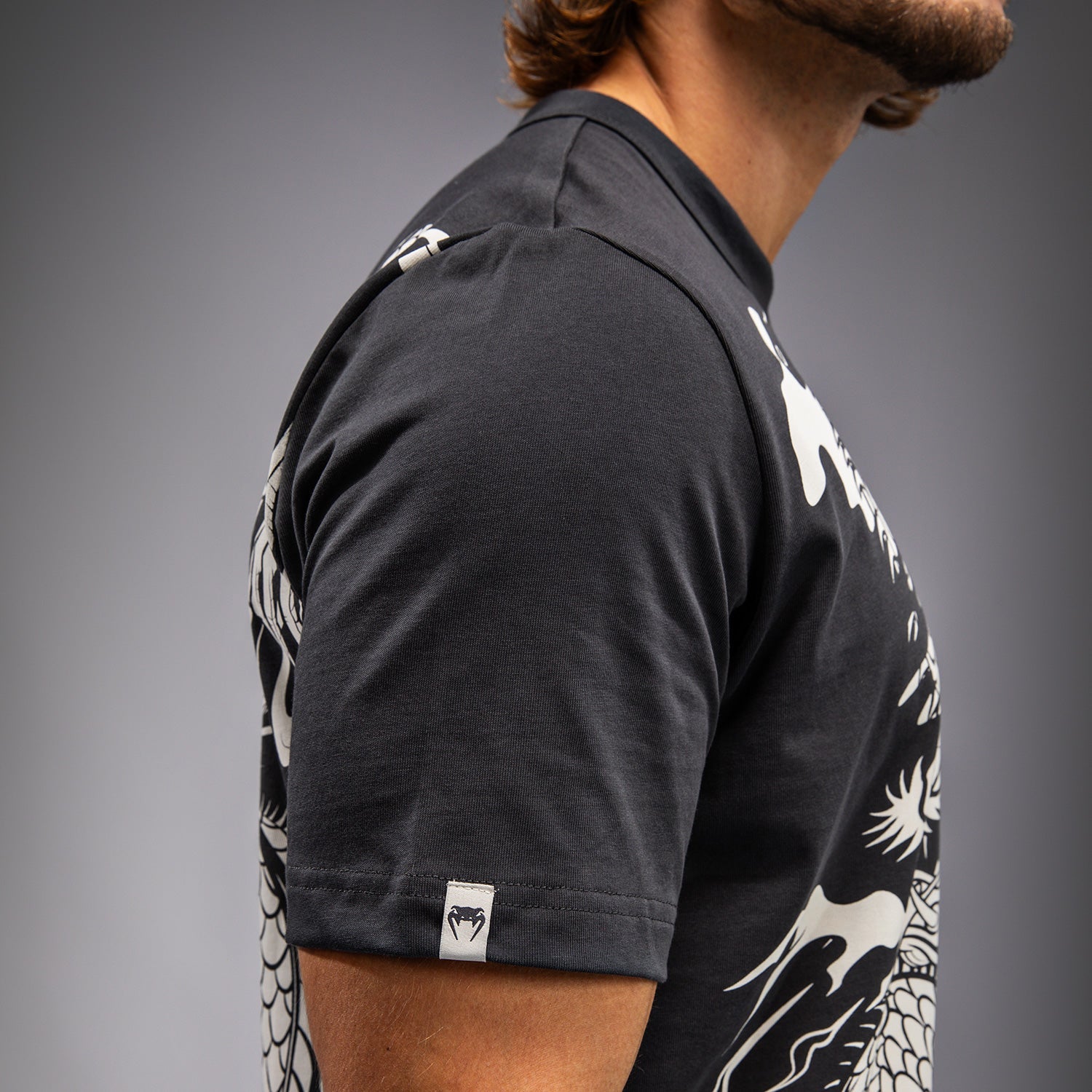 Venum Dragon’s Flight Men's MMA T-Shirt - Charcoal Grey & Cream White - Comfortable Training & Casual Wear for Fighters & Fitness Enthusiasts