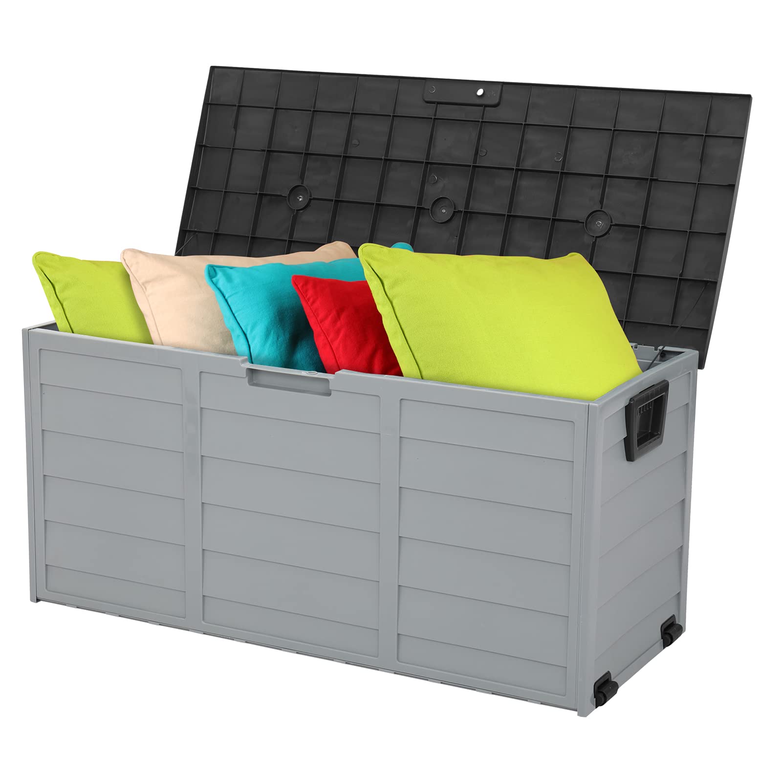 VINGLI 75 Gallon Outdoor Storage Box with Lockable Lid - Heavy Duty Plastic Deck Box for Patio, Garden, Pool, Balcony & Yard - Weatherproof Storage Container for Cushions, Toys & Outdoor Gear (Black)