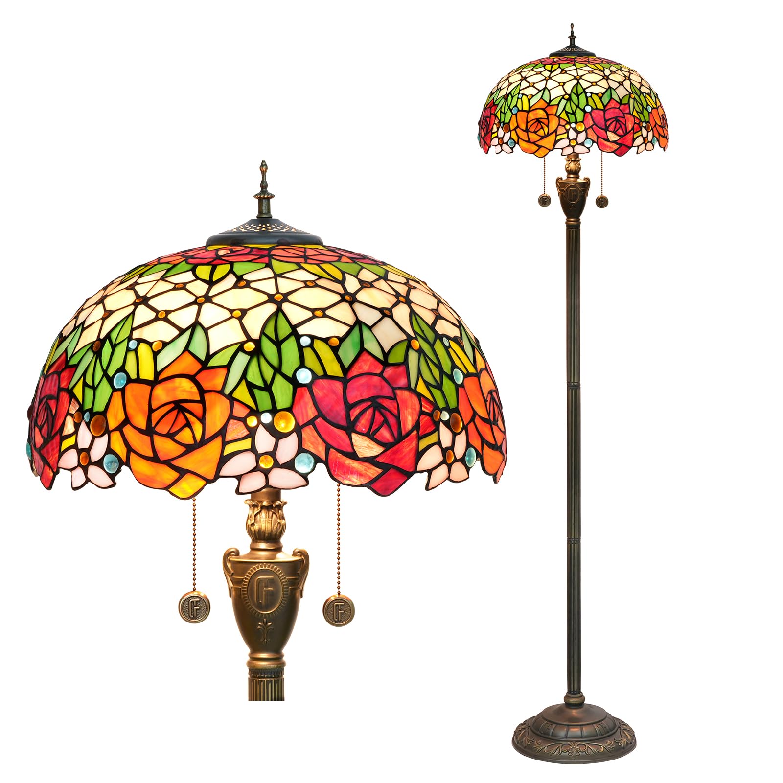 Tiffany Style Floor Lamp with Rose Flower Glass Shade - Elegant Standing Lamp for Living Room, Bedroom, Dorm & Office - Vintage Home Decor Lighting for Romantic Ambiance & Aesthetic Spaces
