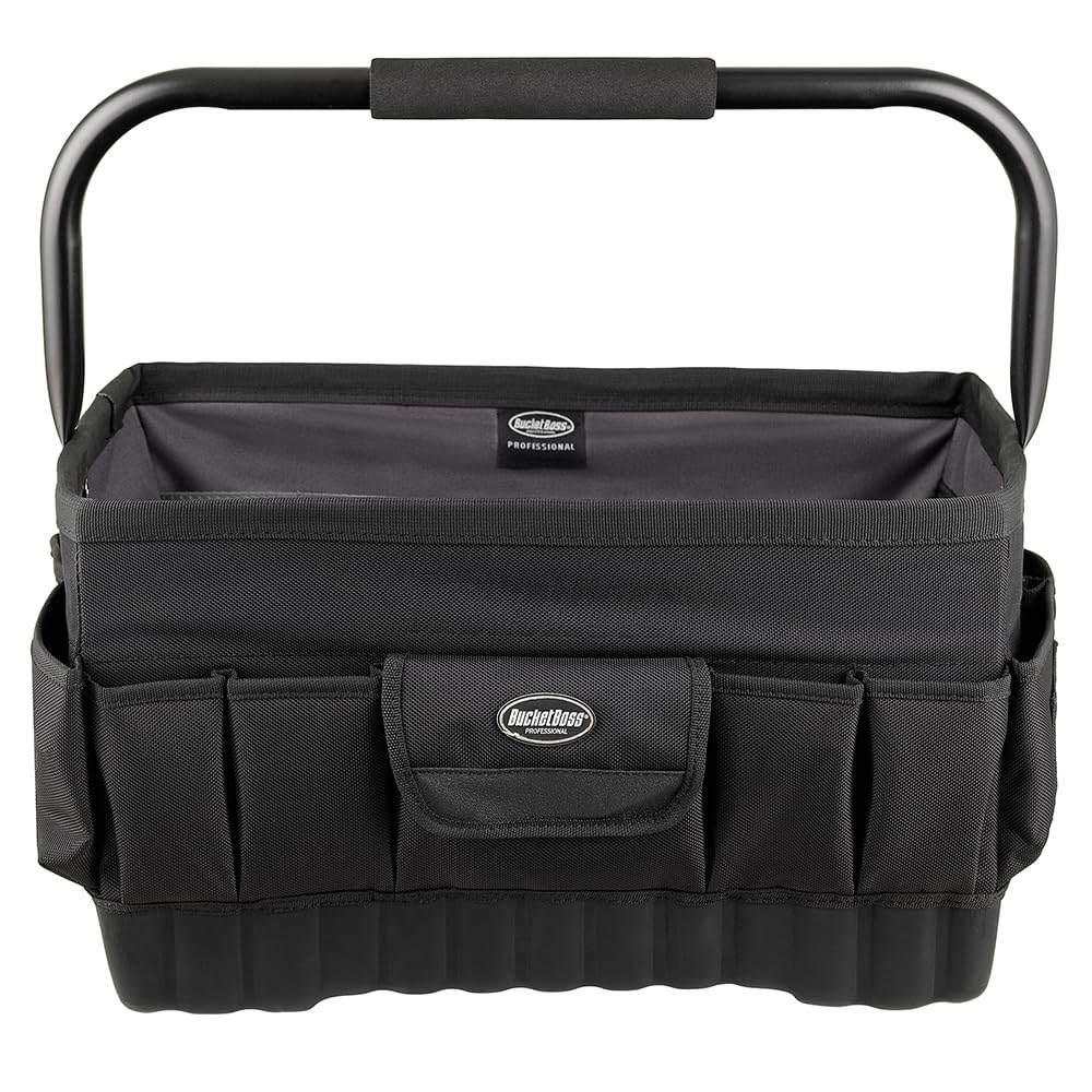 Bucket Boss Pro Tool Tote 18 - Heavy Duty Professional Series Tool Bag (74018) in Black - 18 Inch Organizer for Construction, Electricians & DIY Projects