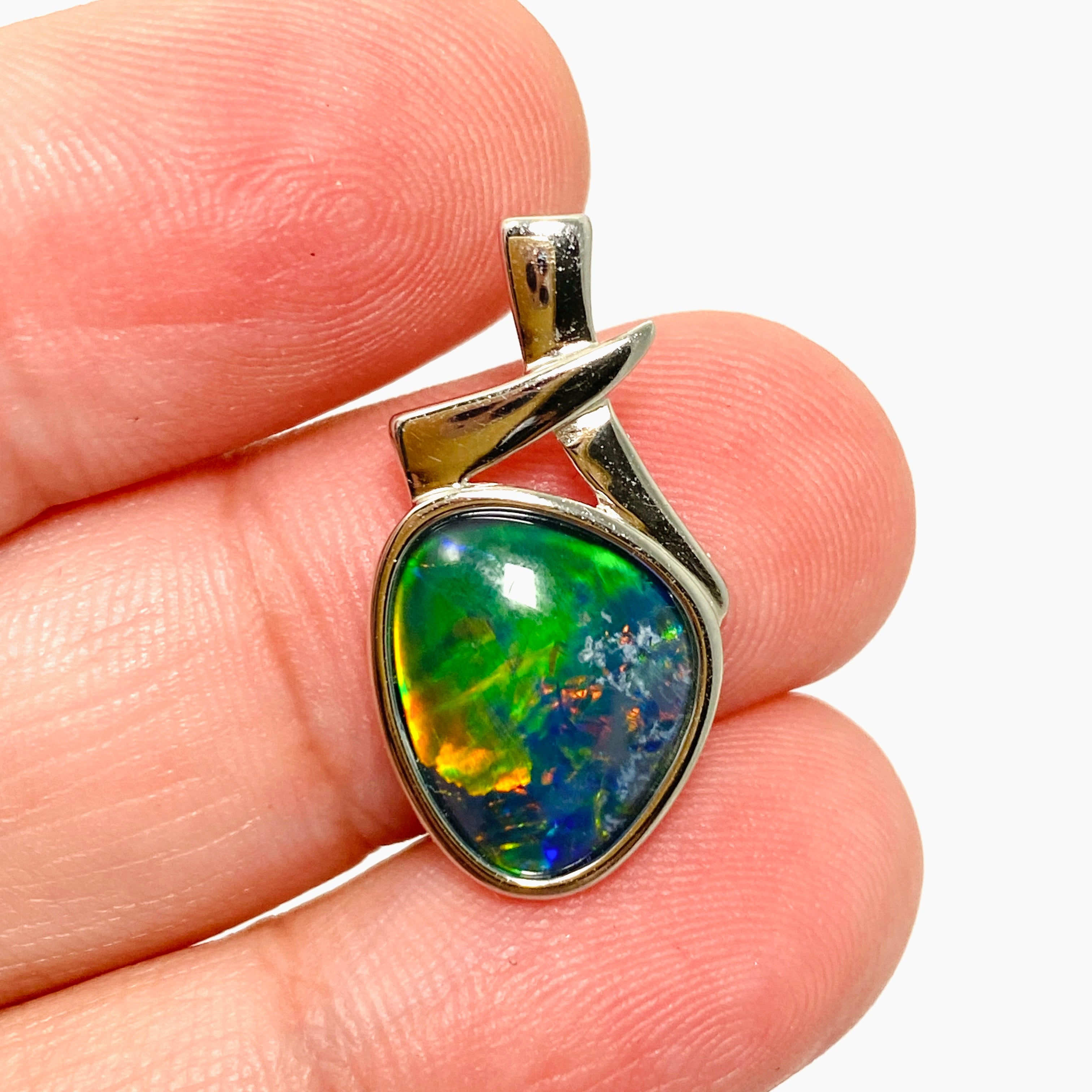 Australian Opal Triplet Freeform Cabochon Pendant in Sterling Silver Setting - Unique Handmade Jewelry for Women, Gift for Her, Birthday & Anniversary Present