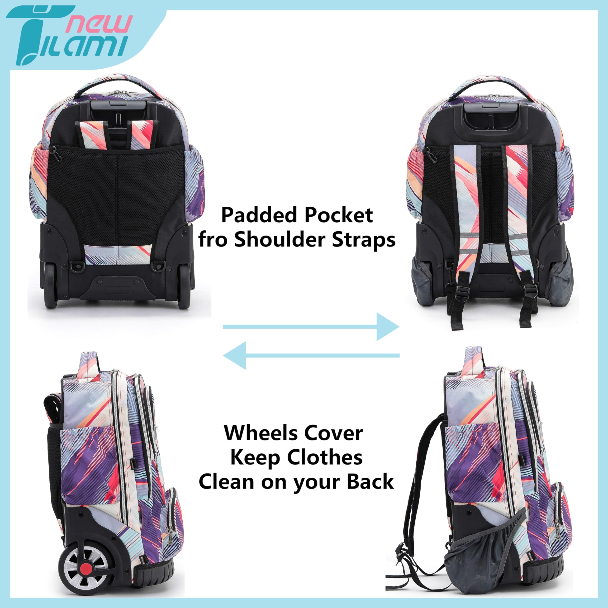 19 Inch Rolling Backpack for Teens - Lightweight Wheeled School Backpack with Sneaker Compartment | Perfect for School, Travel & Gym Use