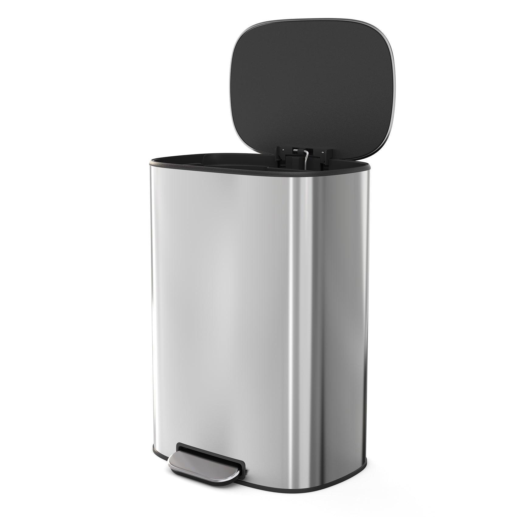 13 Gallon 50L Stainless Steel Step Trash Can with Soft Close Lid - Hands-Free Foot Pedal Kitchen Garbage Bin for Home, Office & Restaurant Use