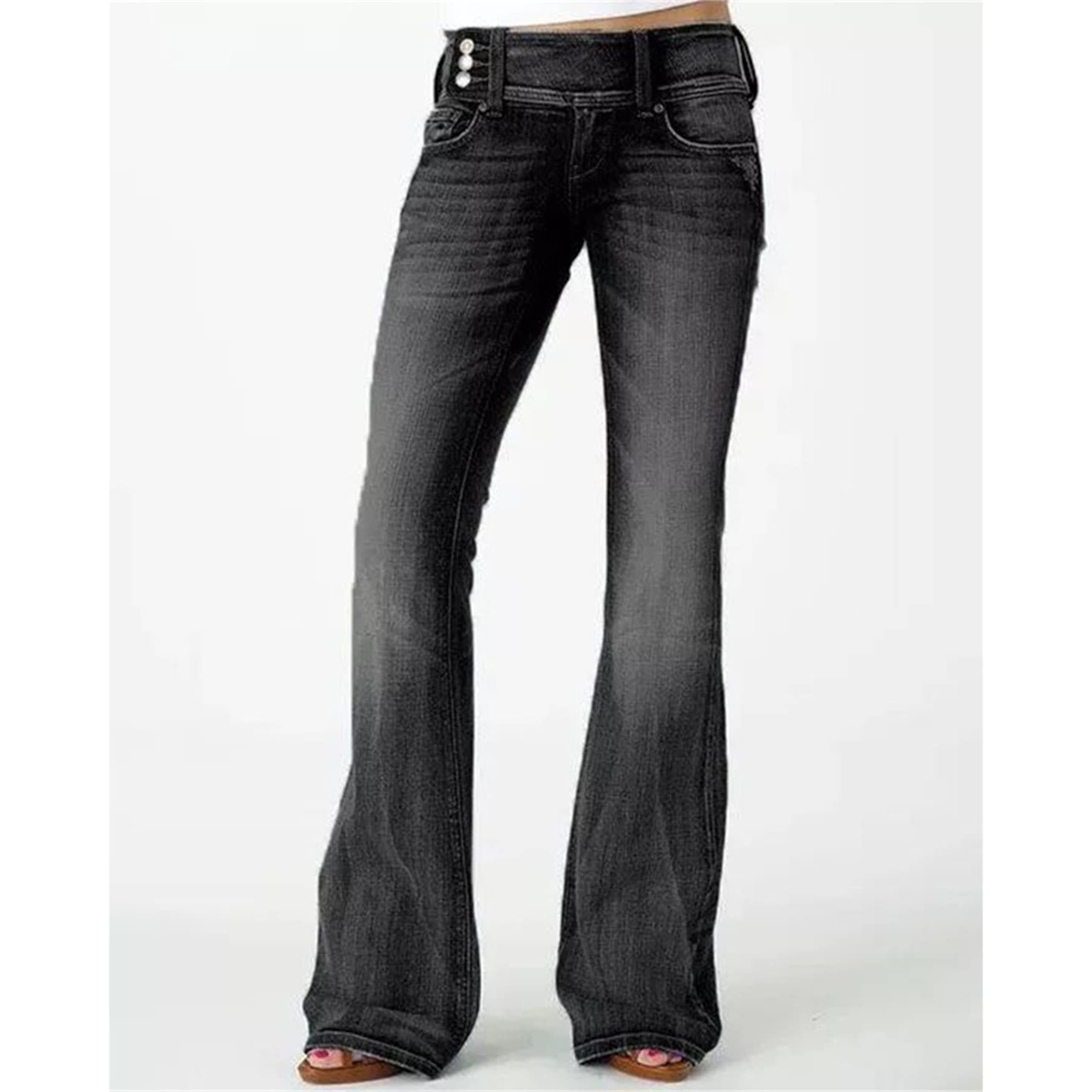 Vintage Women's Flare Jeans - Mid Waist Stretch Denim Pants, Straight to Wide Leg Bell Bottoms (XS 29W, Black) | Perfect for Casual Wear, Retro Outfits & 70s Style Fashion
