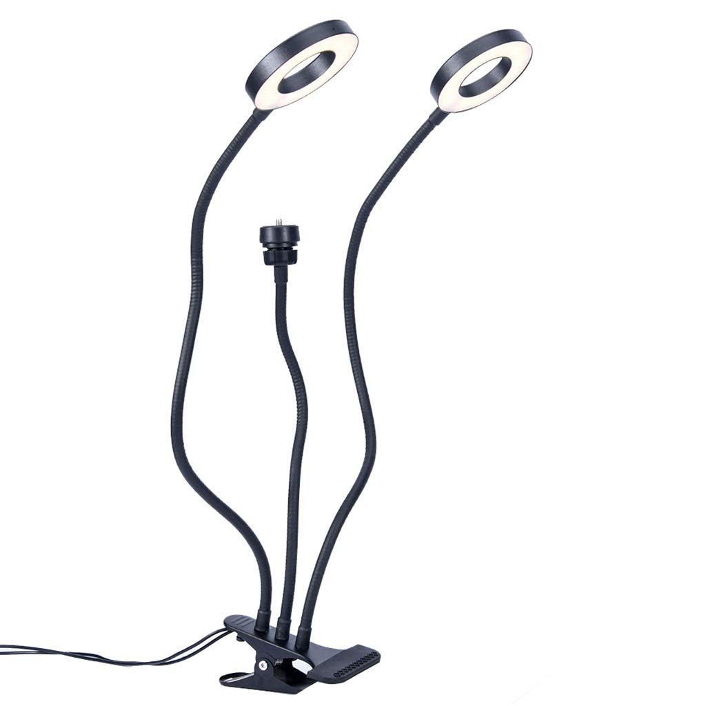 QFFL 2-in-1 LED Ring Light with Phone Holder & Adjustable Arm - 3 Lighting Modes & 10 Brightness Levels for Streaming, Video Calls, Makeup, Photography (Desk Lamp & Clamp Stand)