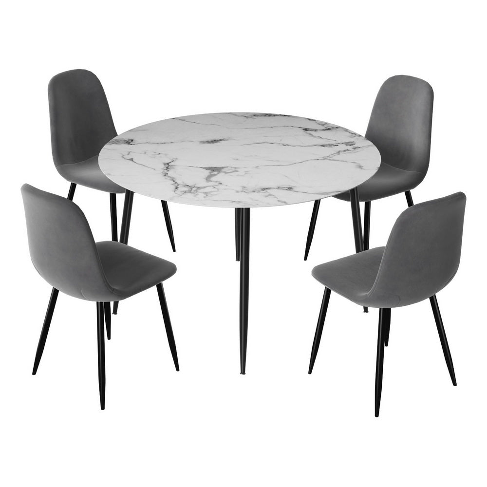 Artiss 5-Piece Dining Table Set with 4 Chairs - Modern Marble Grey Kitchen Table for Small Spaces | Perfect for Breakfast Nook, Apartment Dining, and Small Family Meals