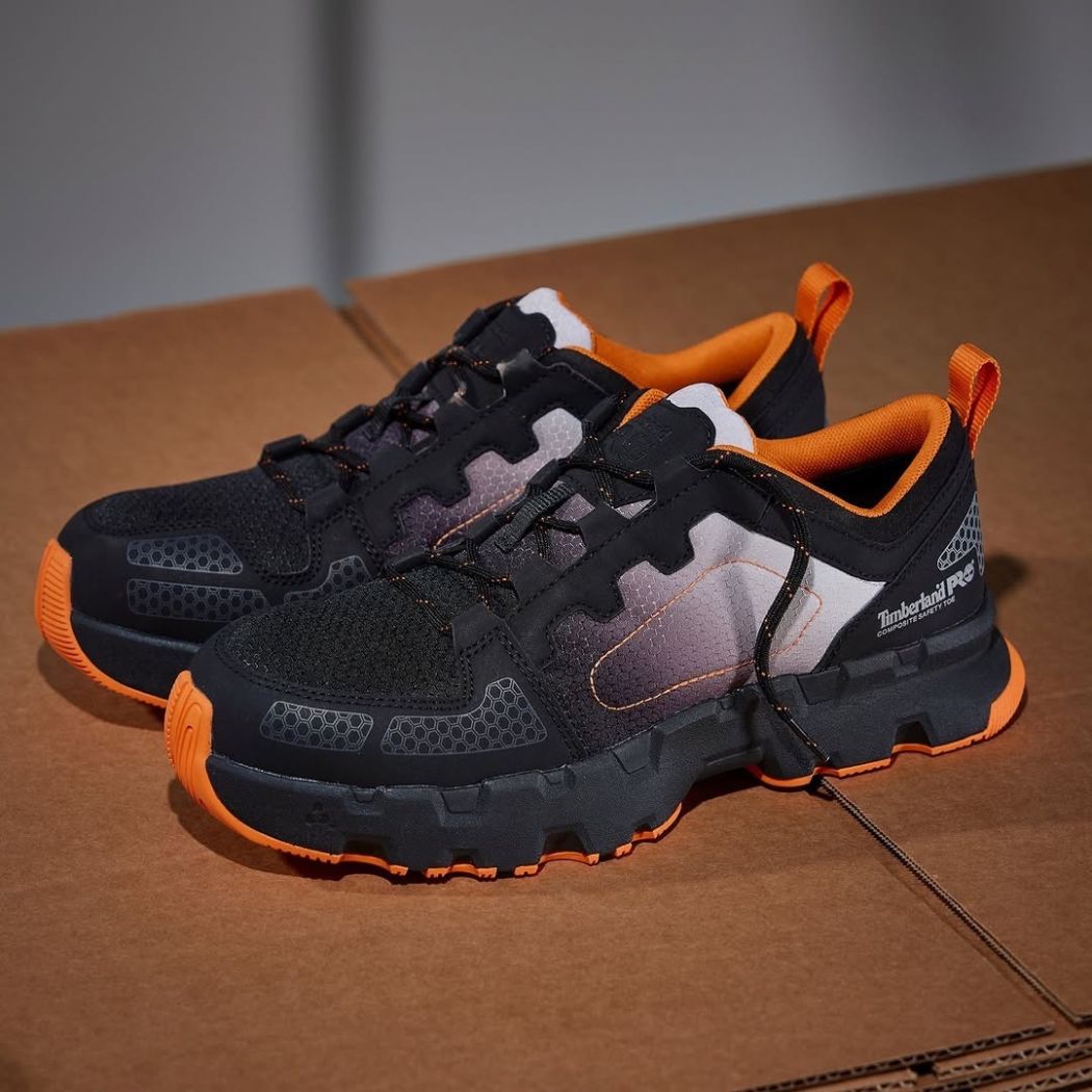 Timberland PRO Men's Powertrain EV Composite Toe Athletic Work Shoes - Lightweight Safety Shoes for Construction & Warehouse Workers - Black/Orange (TB0A66SKEEM) - Ideal for Industrial Jobs, Outdoor Work & Heavy Duty Activities