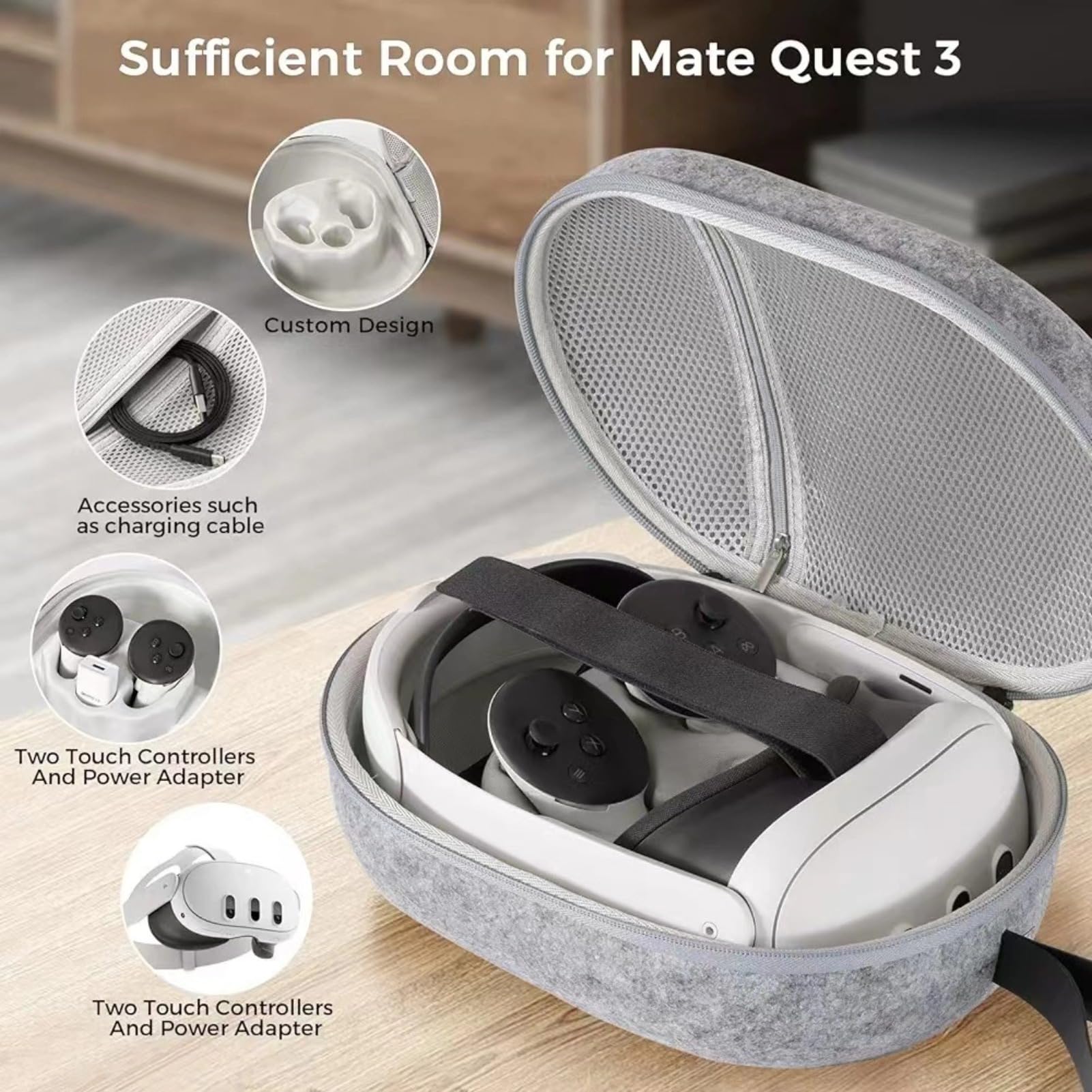 Cuifati Hard EVA VR Headset Carrying Case - Large Capacity Protective Storage for Oculus Quest 3 VR, Enhanced Protection, Multi-functional Design, Secure Travel Storage - Perfect for Travel, Gaming Events & Home Organization