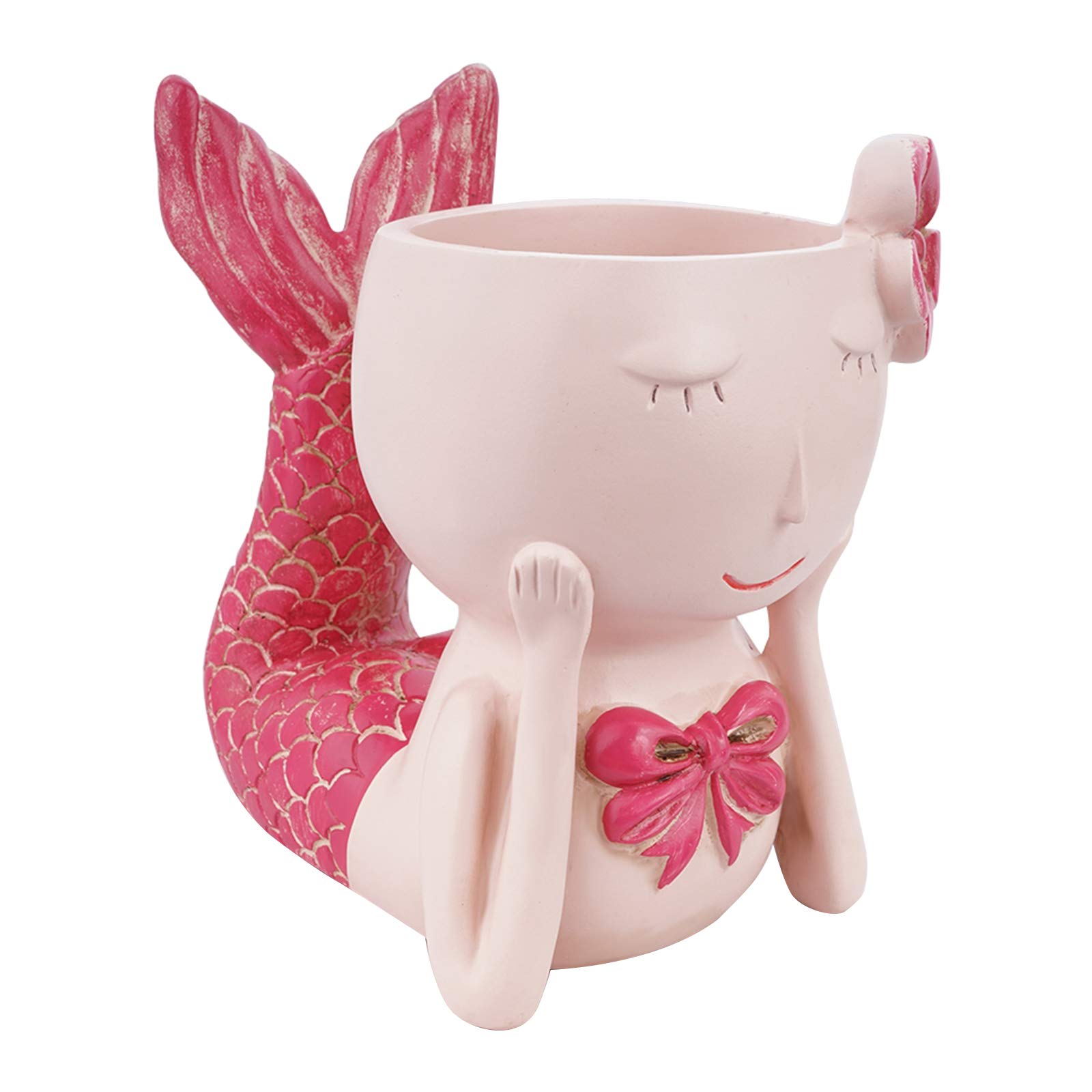 Homozy Beauty Fish-Shaped Mermaid Flower Pot - Mini Desk Decor for Kids, Small Succulent Plant Pot with Drainage Hole, Indoor & Outdoor Home Decor (Red) - Perfect for Office Desk, Living Room, Garden & Gift Giving