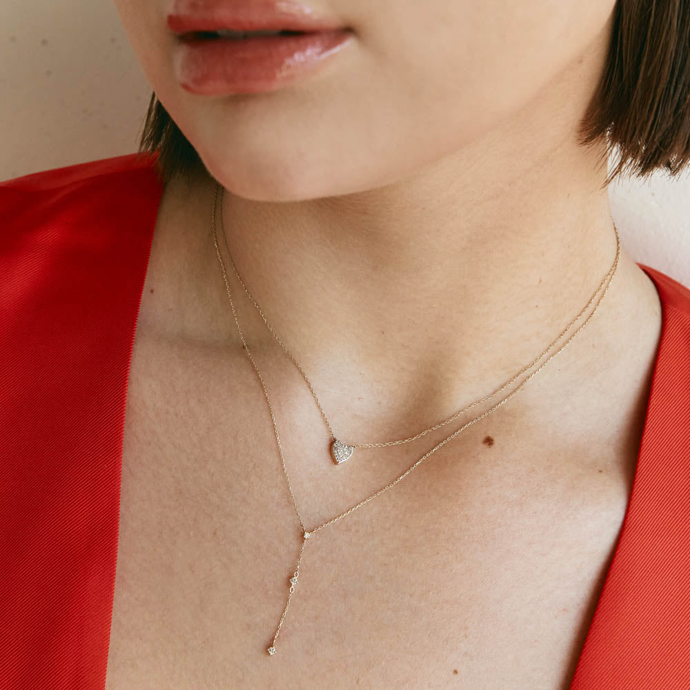 10k Gold Diamond Pave Heart Necklace for Women - Elegant Valentine's Day Gift, Anniversary Jewelry, Romantic Date Night Accessory
