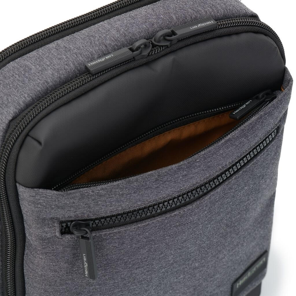 Hedgren Inc RFID Blocking Crossbody Bag with 10 Pockets - Stylish & Secure Vertical Pouch for Travel, Work & Daily Use (Grey)