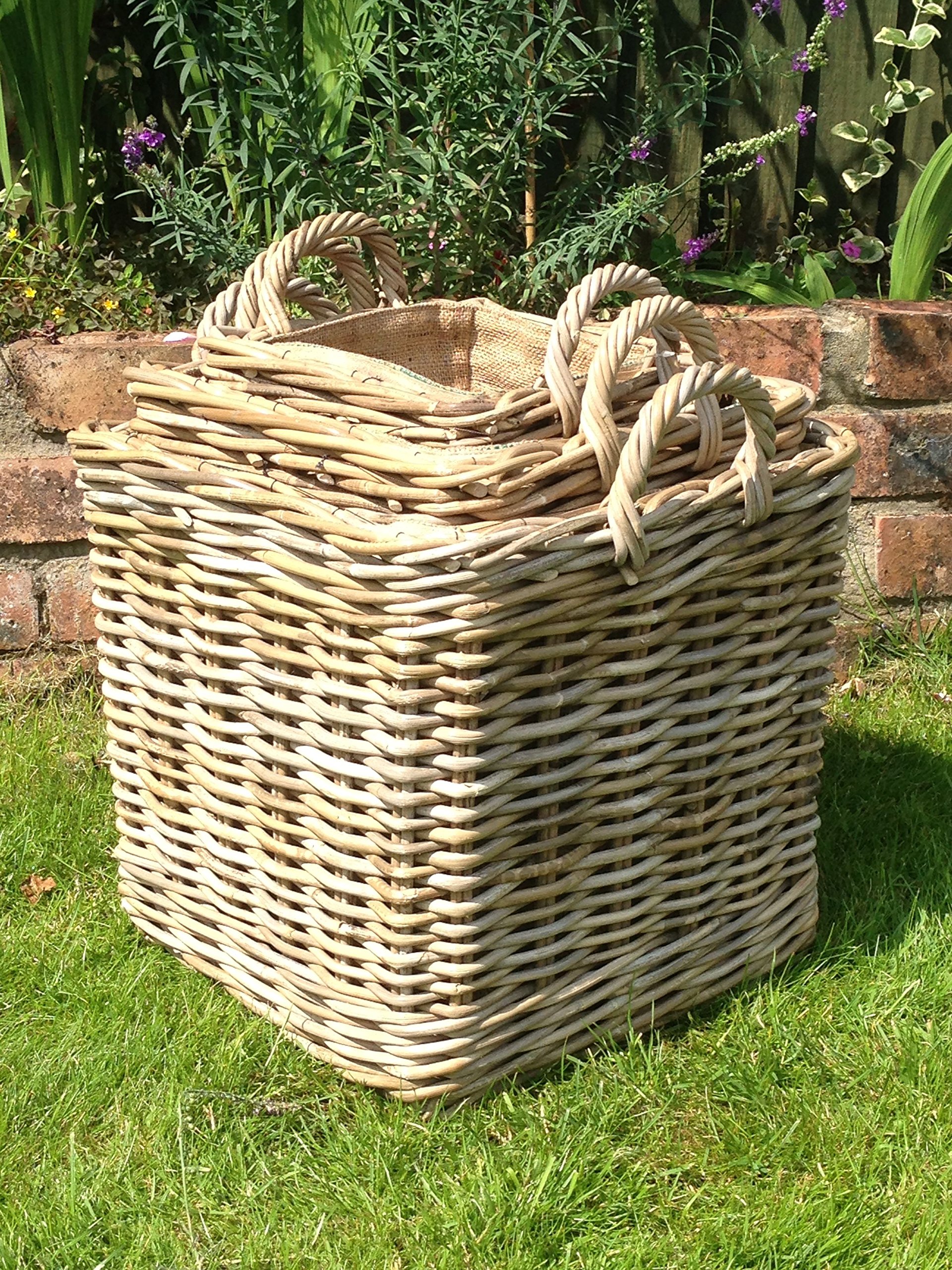 Premium Heavy-Duty Lined Square Log Basket - Rustic Firewood Storage Organizer for Fireplace, Living Room & Outdoor Use